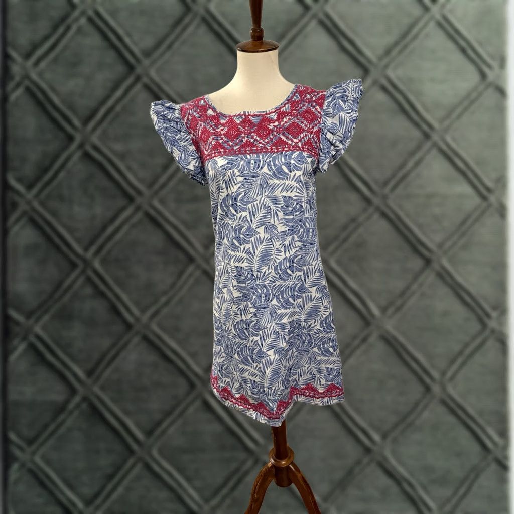 Vintage THML Dress XS blue floral embroidered Flutter Sleeve beach travel casual short sleeve shift dress Womens JS Size XS / US 0-2 / IT 36-38 - 1 Thumbnail