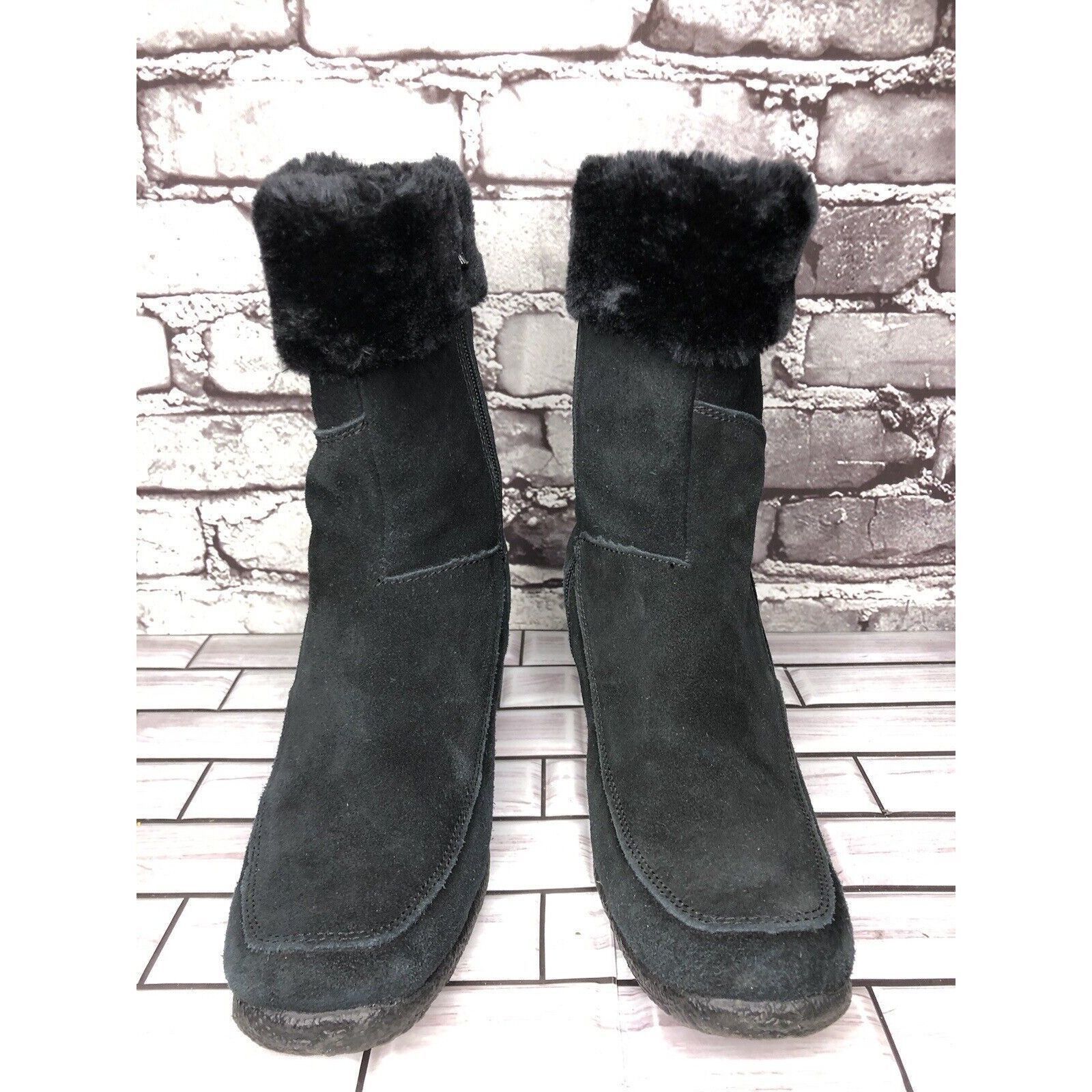 Other Aquatherm by Santana Canada Tati Black Suede Fur Winter Wedg Size US 8 / IT 38 - 2 Thumbnail