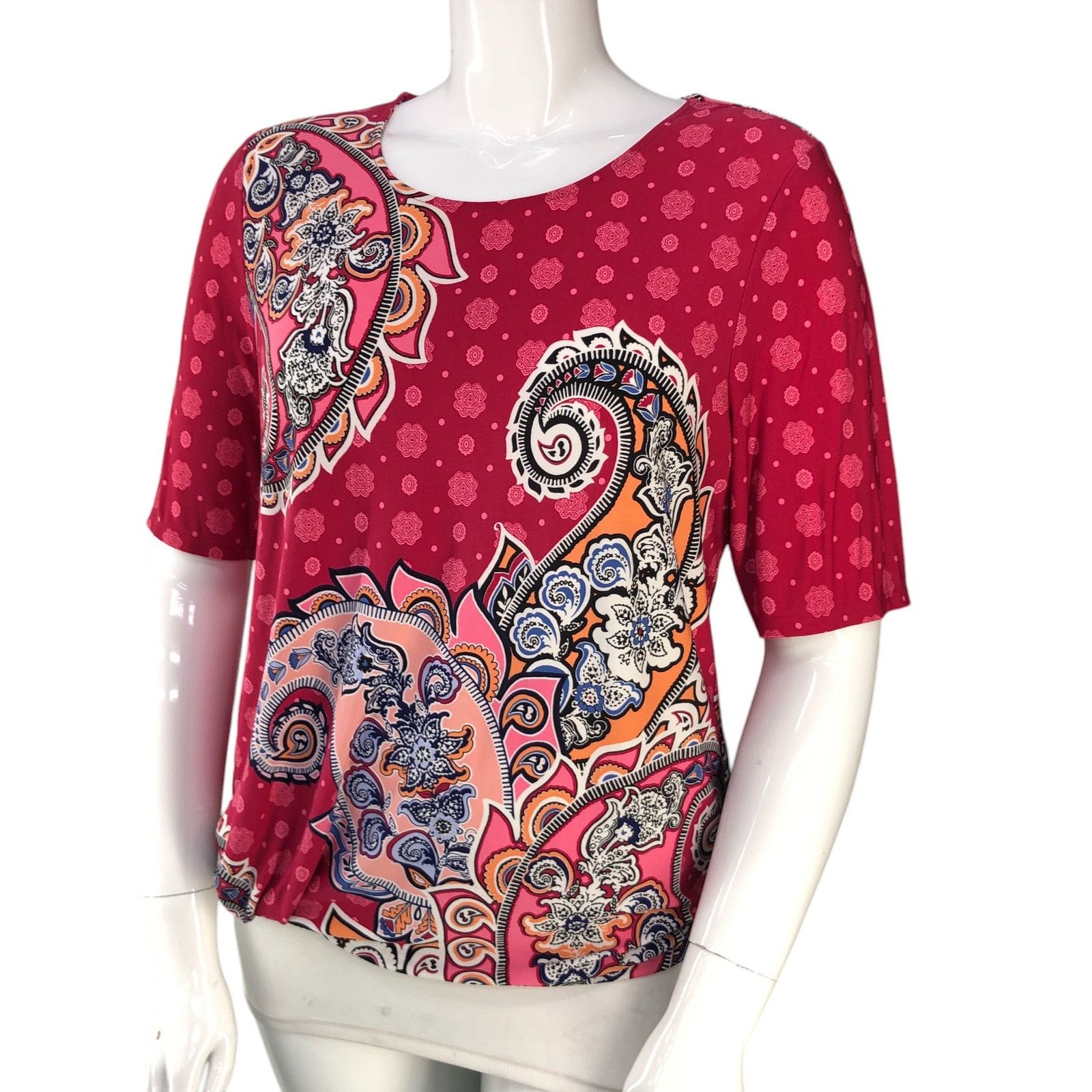 Chicos Chicos Size 2 US L Top Paisley Twist Half Sleeves Scoop Neck Size L / US 10 / IT 46 - 1 Thumbnail