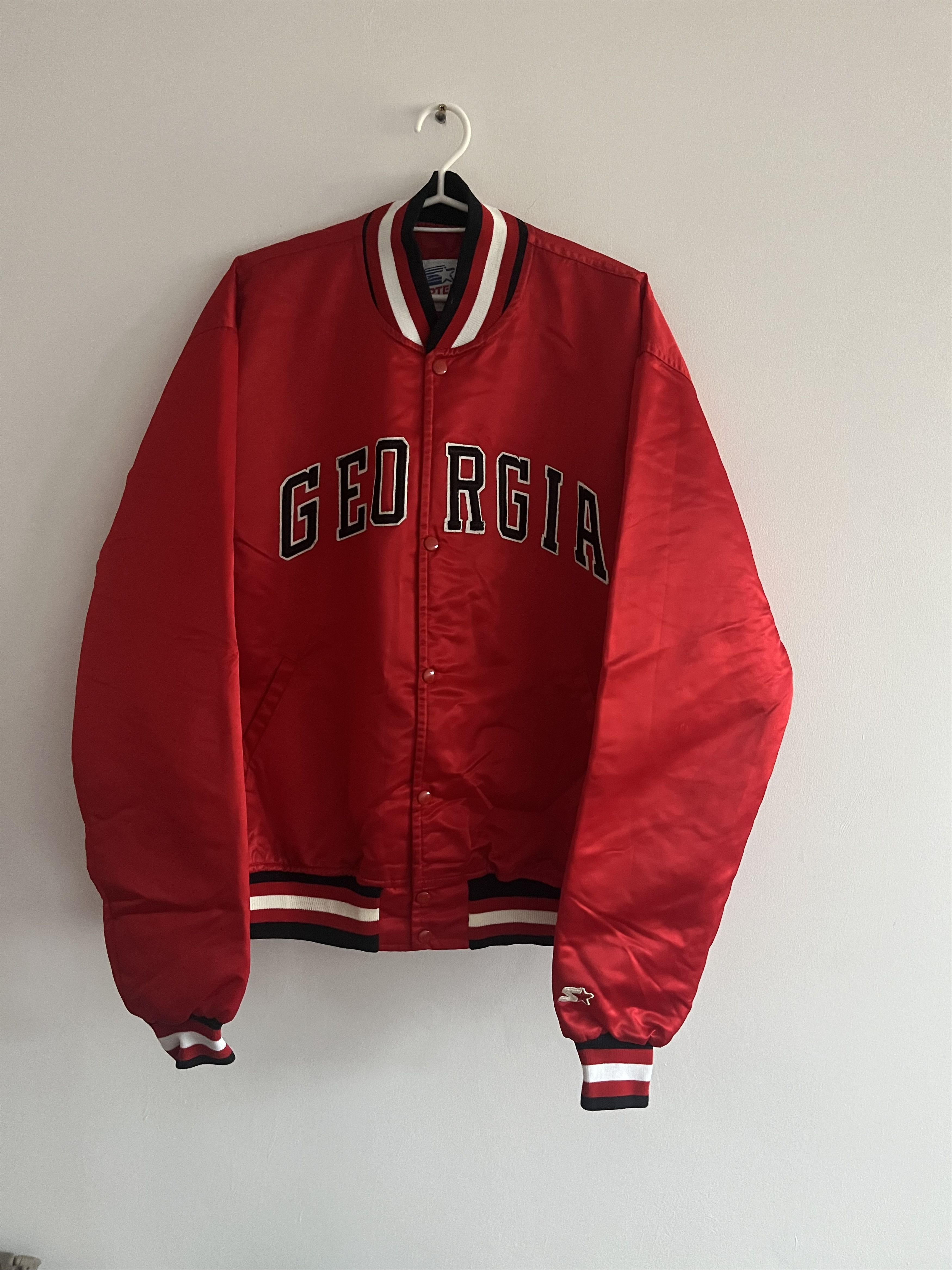 image of Georgia Bulldogs Vintage 80's Starter Satin Bomber Jacket in Red, Men's (Size XL)