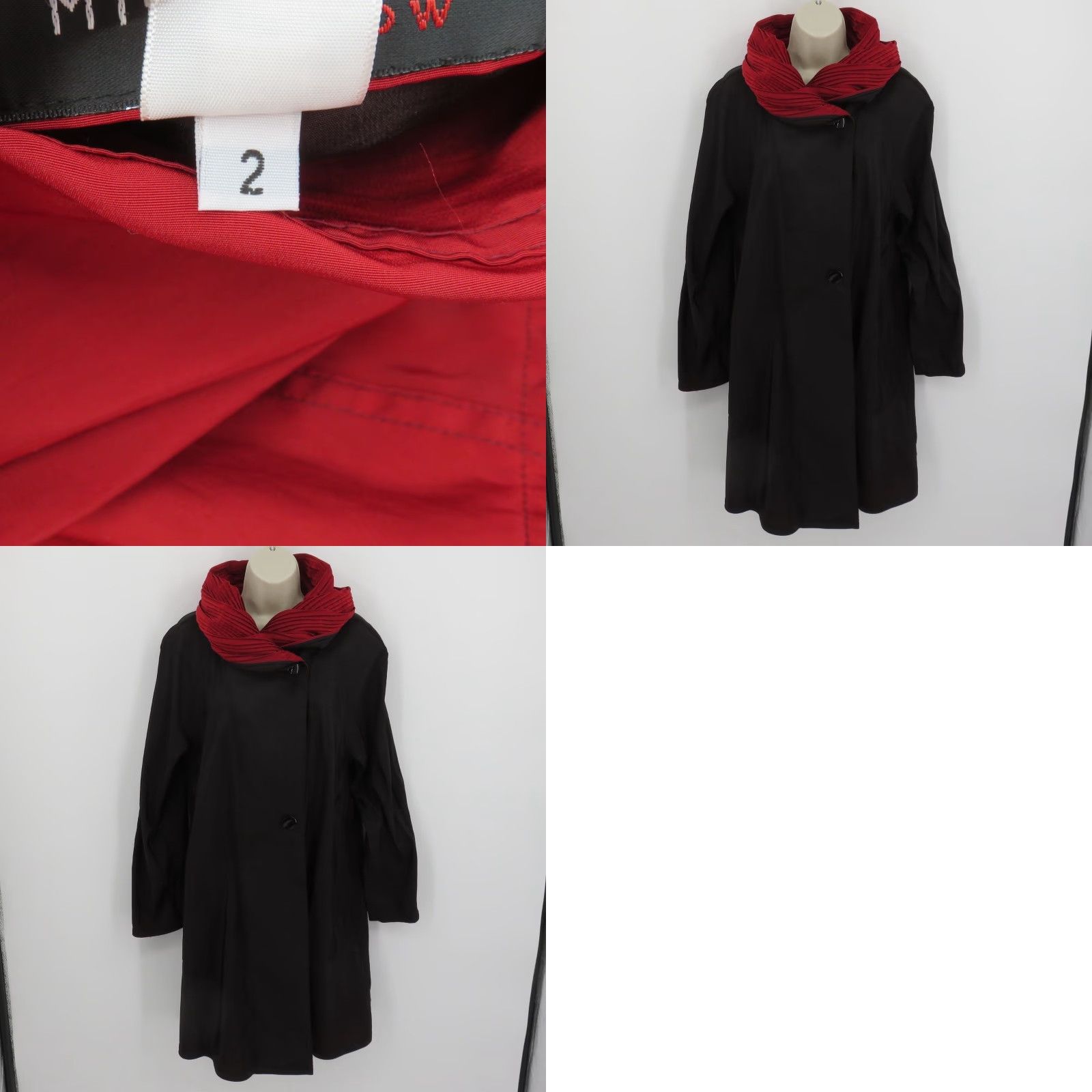 Vintage Mycra Pac Donatella Women Jacket 0-P Black Red Reversible Hood Pleated Size XS / US 0-2 / IT 36-38 - 9 Thumbnail