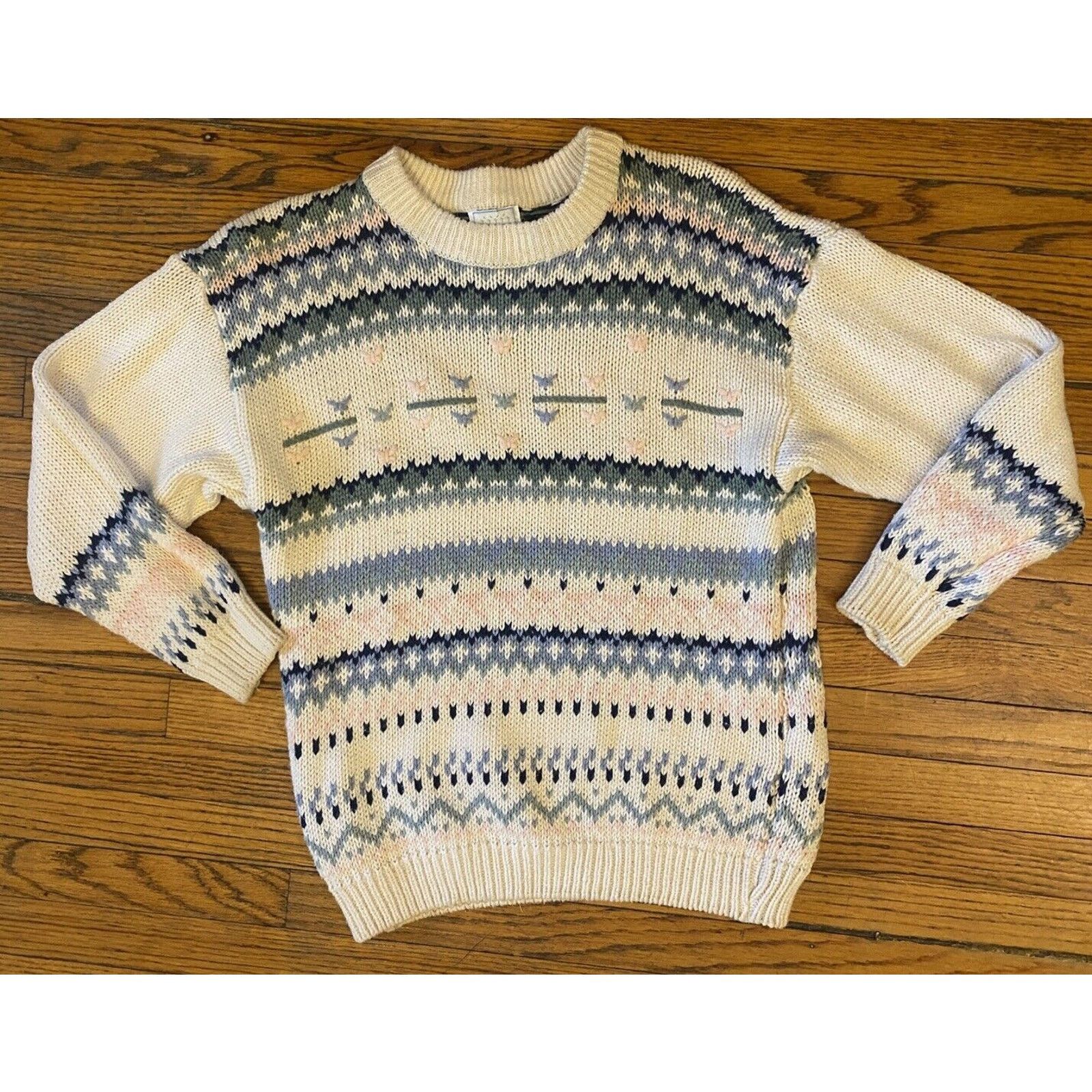 Other VTG 62 East Women's Knit Sweater Floral Striped Medium Blue Size M / US 6-8 / IT 42-44 - 1 Thumbnail