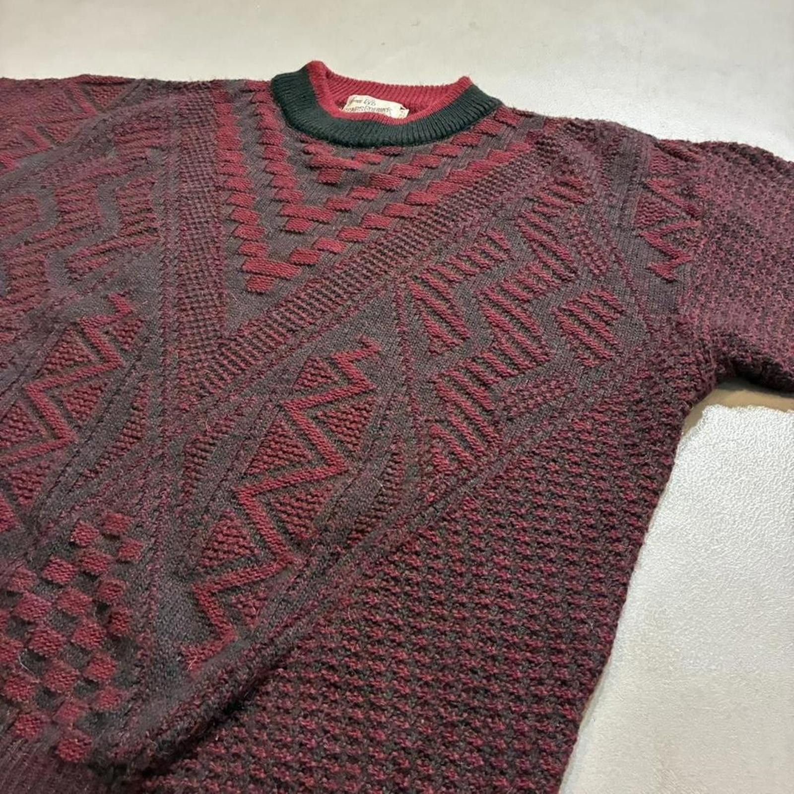 Sears Vintage 80s Geometric Knit Red Black Wool Sweater Size US L / EU 52-54 / 3 - 3 Thumbnail