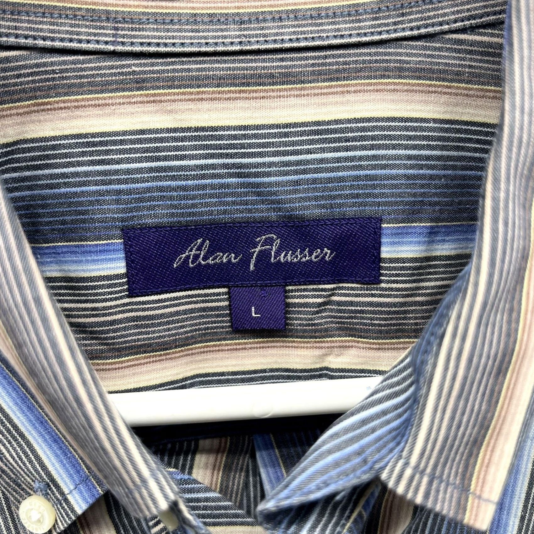 Vintage Alan Flusser Shirt Mens L Blue Stripe Long Sleeve Button Front Oxford Woven Size US L / EU 52-54 / 3 - 4 Thumbnail