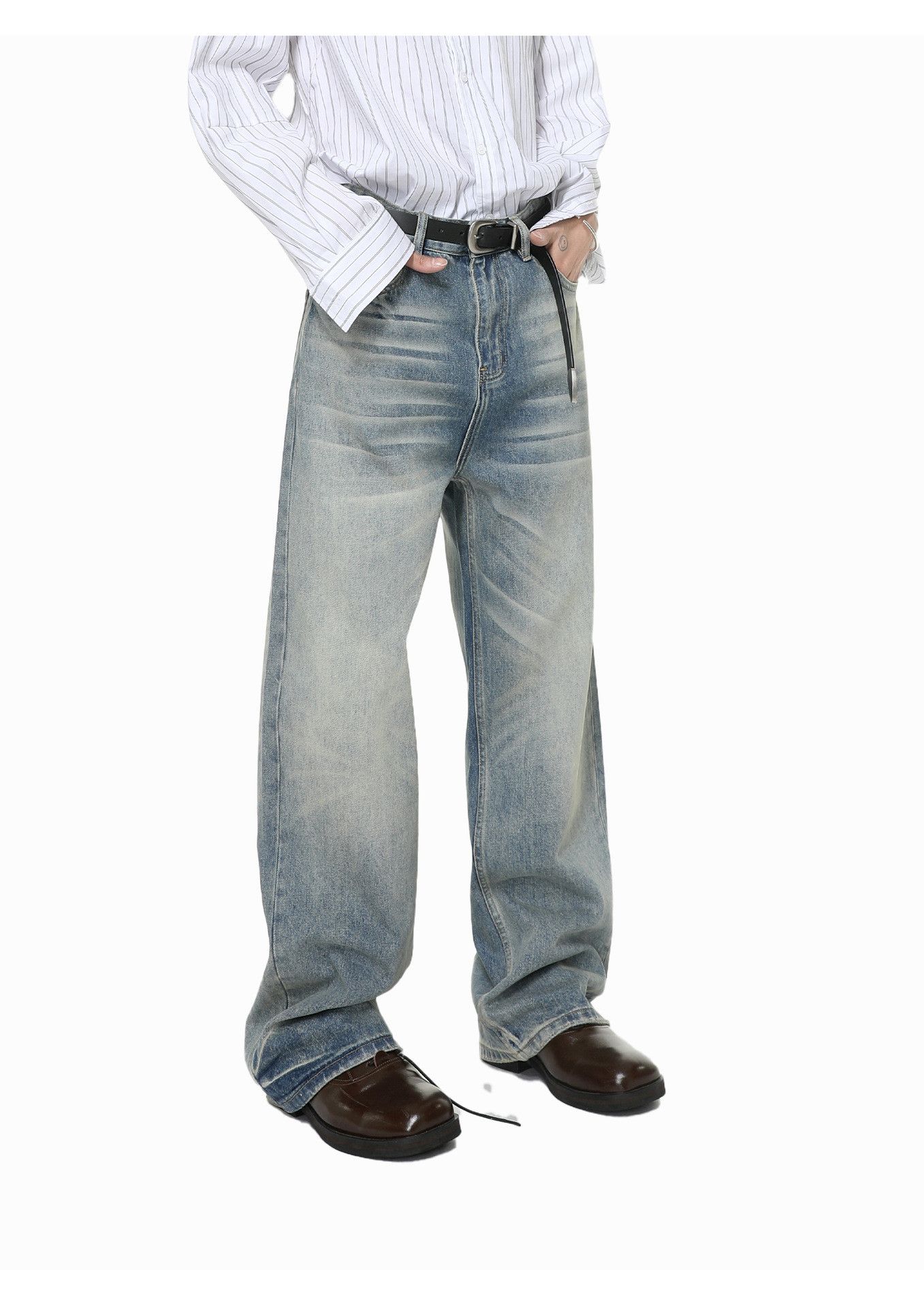 Vintage Vintage washed distressed whiskered straight wide-leg jeans Size US 32 / EU 48 - 3 Thumbnail