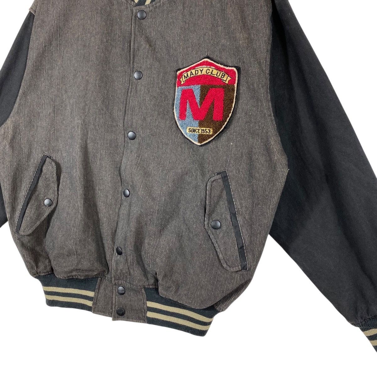 Japanese Brand Vintage Mady Club Varsity Jacket L Size Grey/Black Colour Size US L / EU 52-54 / 3 - 5 Thumbnail