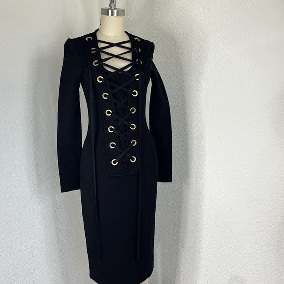 Givenchy Givenchy Runway Lace Up Caged Grommet Black Sheath Dress Lon Size XS / US 0-2 / IT 36-38 - 1 Thumbnail
