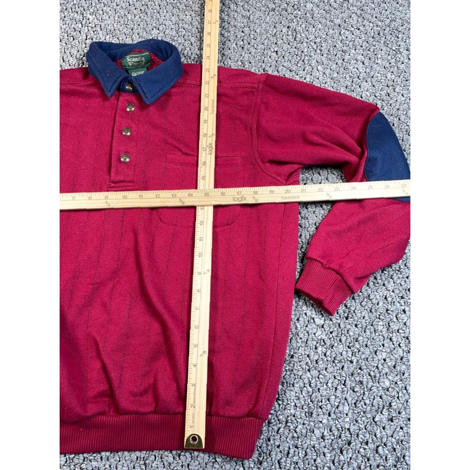 Vintage VTG Scandia Woods Sweater Adult Medium Red Blue Elbow Patches Collared Ribbed Knit Preppy Size US M / EU 48-50 / 2 - 5 Thumbnail
