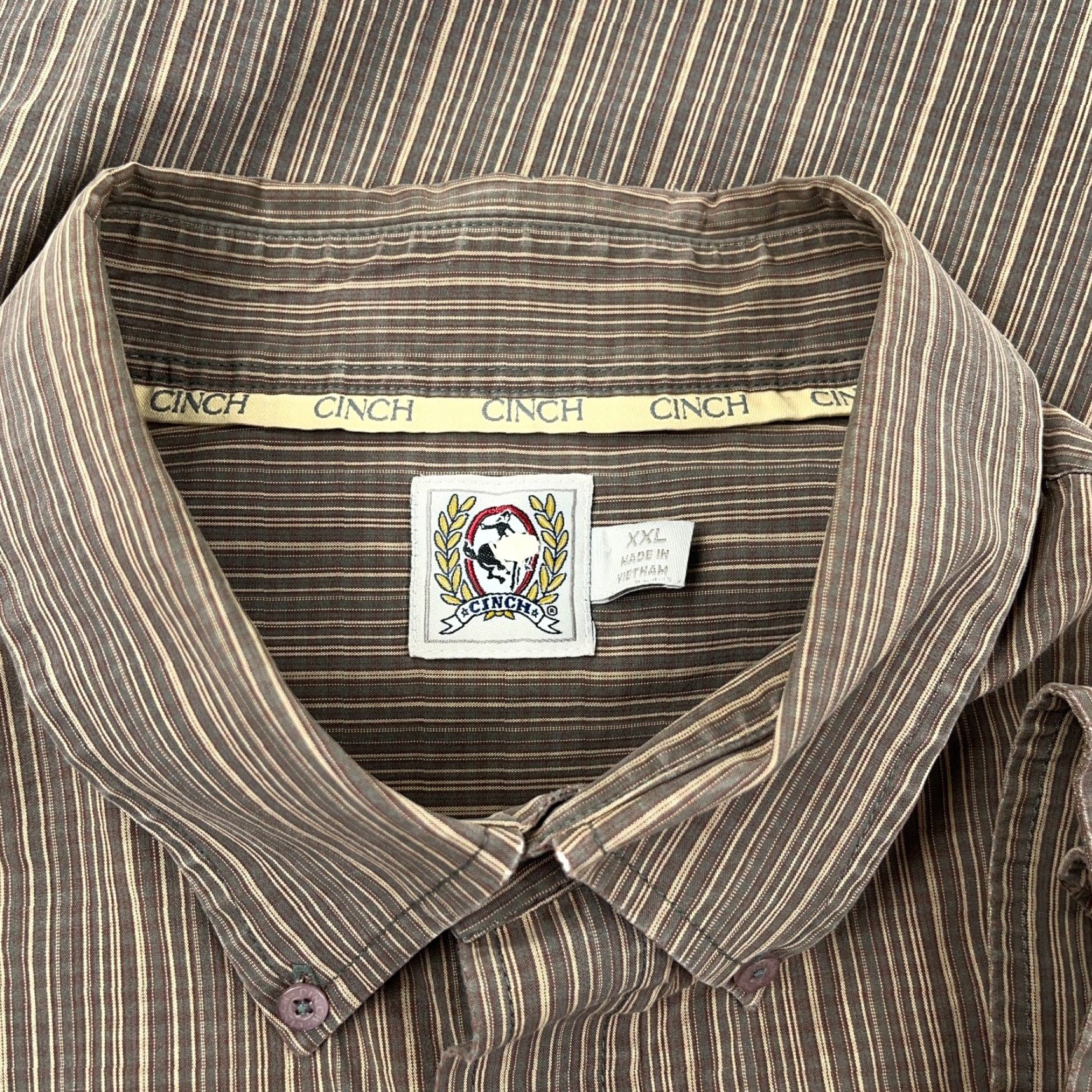 Vintage Cinch Shirt Men XXL 2XL Brown Striped Button Up Western Cowboy Pocket Dress Size 48R - 6 Thumbnail