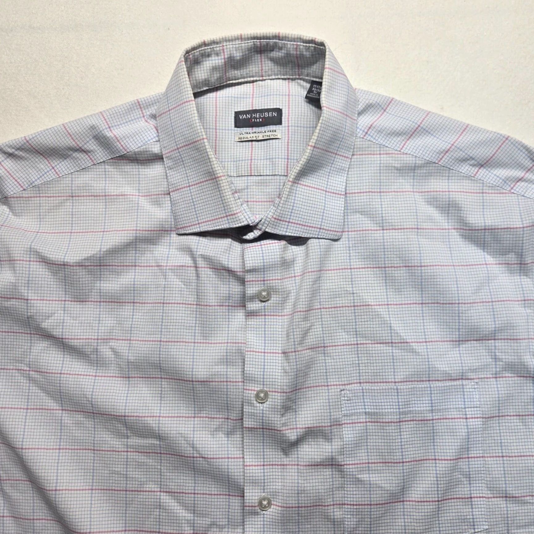 Van Heusen Van Heusen Shirt Mens XL White Checkered Button-Up Long Sleeve Size US XL / EU 56 / 4 - 2 Thumbnail