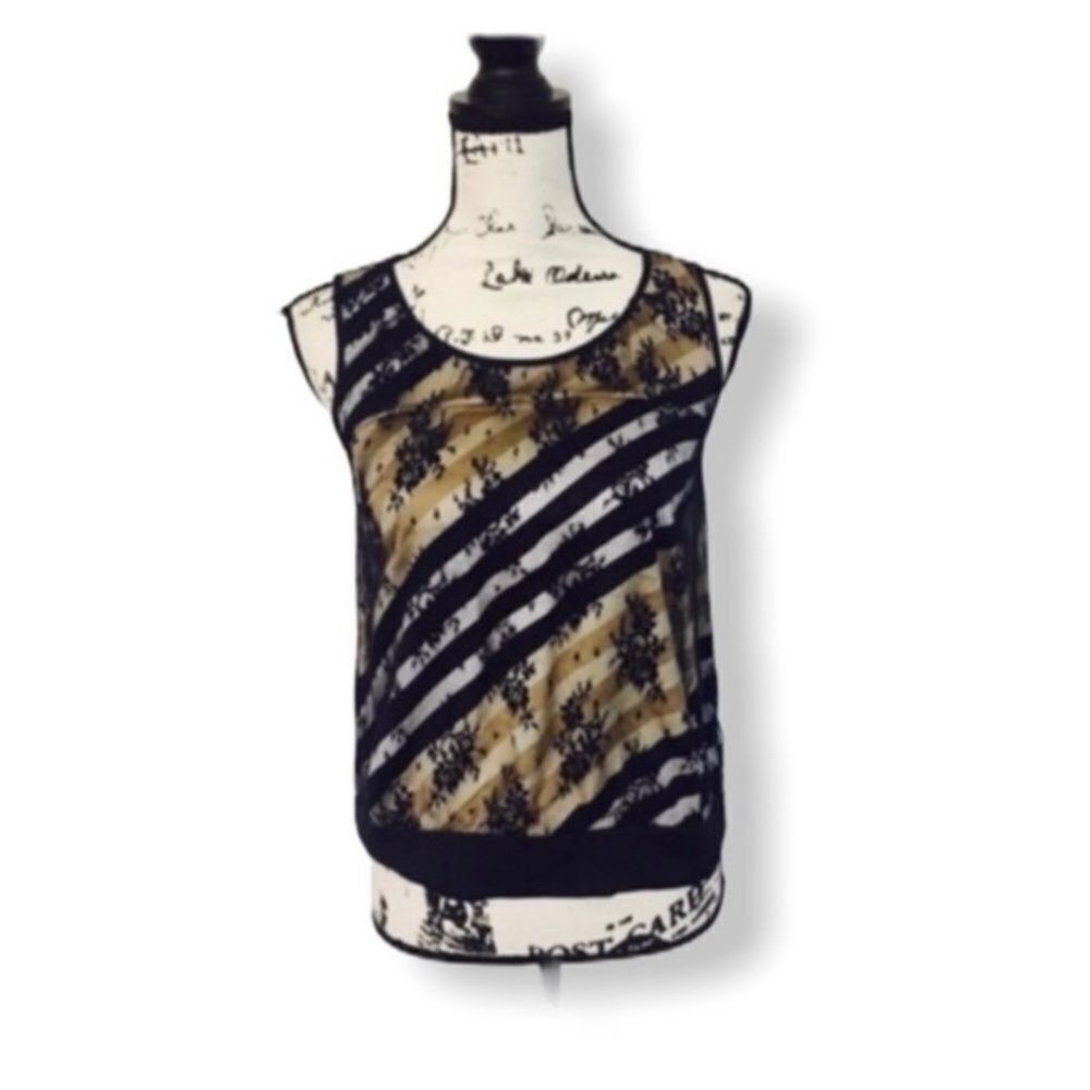 Ann Taylor Ann Taylor Striped Sleeveless Top | Size 0P | Lace Overlay Size XS / US 0-2 / IT 36-38 - 2 Thumbnail