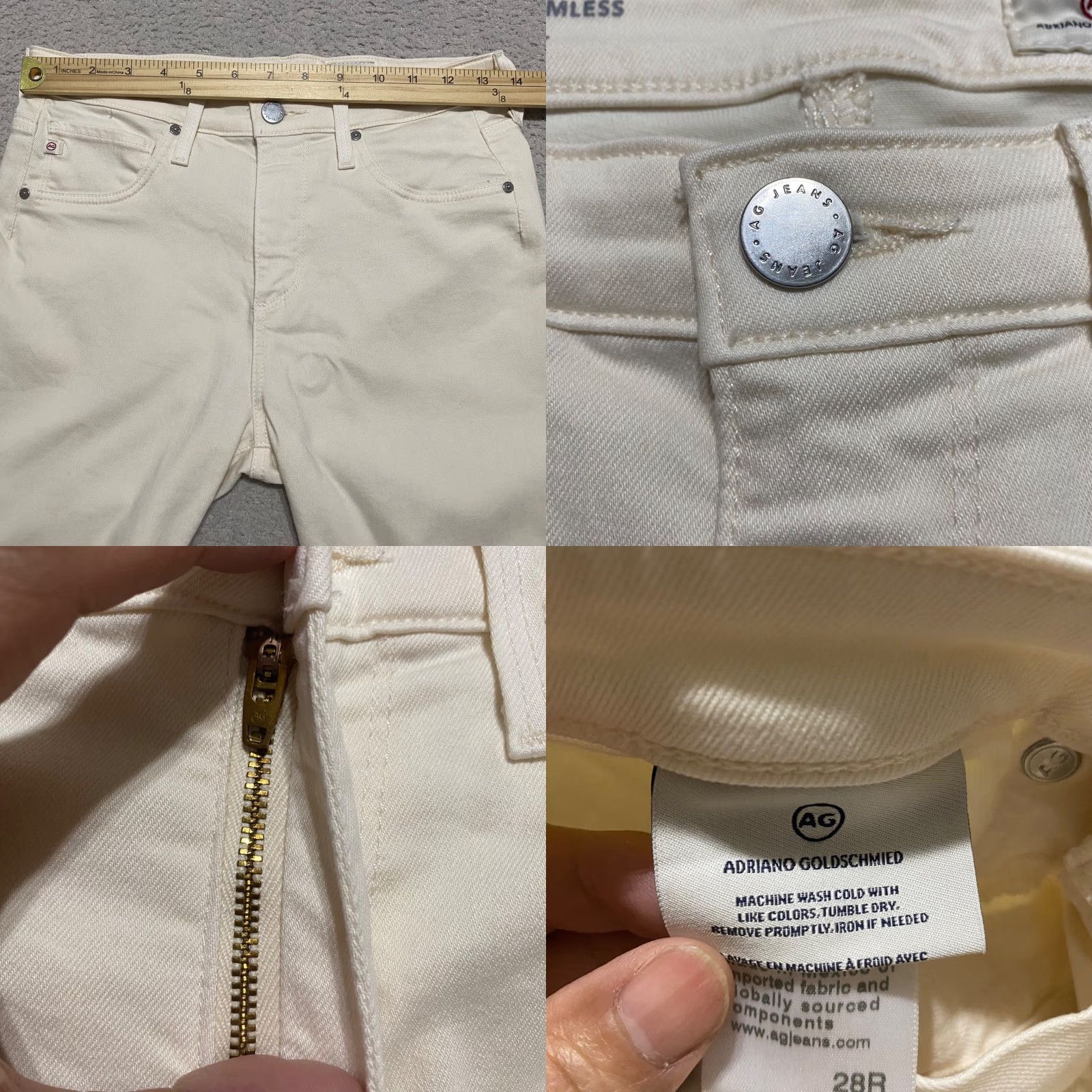 Farah AG Adriano Goldschmied Jeans Women 28 Skinny White Farah Inseam 28 High Rise Slim Pockets Stretch Denim Vintage No Size 27" / US 4 / IT 40 - 8 Thumbnail