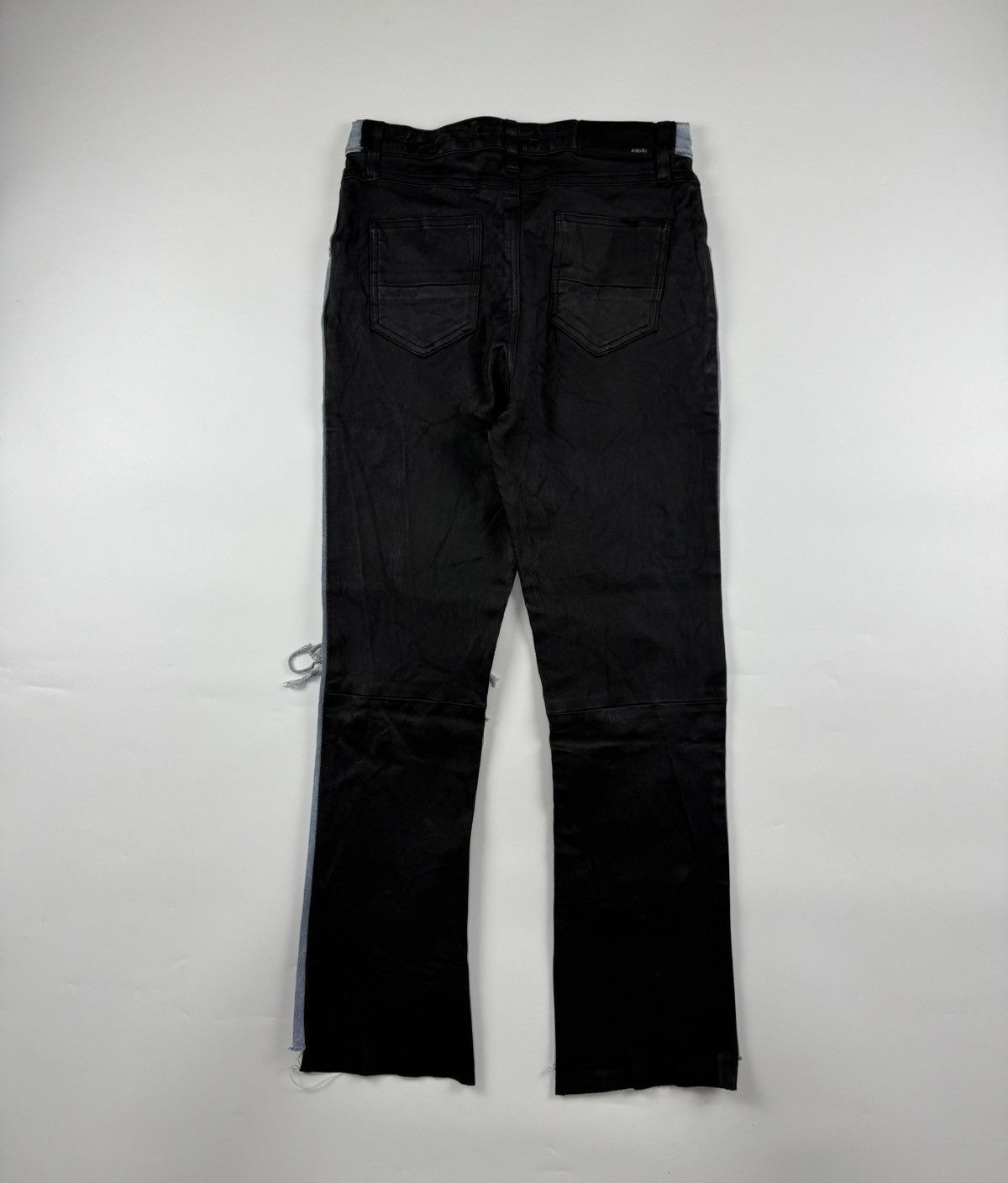 Amiri Amiri Leather & Denim Cropped Flare Jeans Size US 27 - 2 Thumbnail