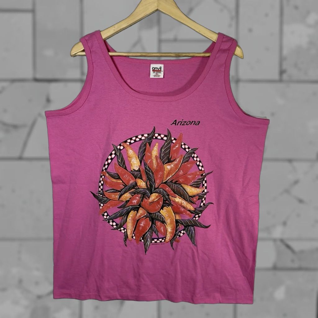 Anvil VINTAGE Anvil Pink Arizona Flower Graphic Muscle Shirt XL USA Mens Size US XL / EU 56 / 4 - 1 Thumbnail