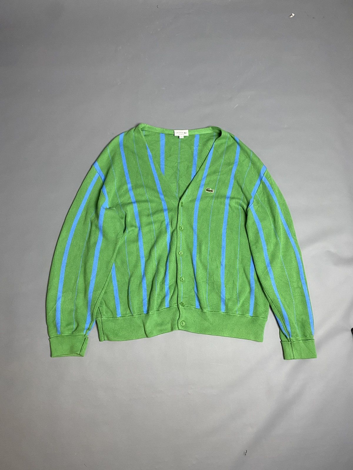 Lacoste Relaxed Fit Cardigan Sweater Green Blue Striped XL