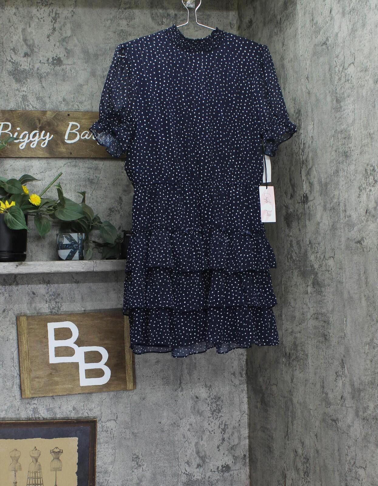 Other Nwt Crystal Doll Sheer Fit Flare Dress Navy Blue / White L Size L / US 10 / IT 46 - 1 Thumbnail