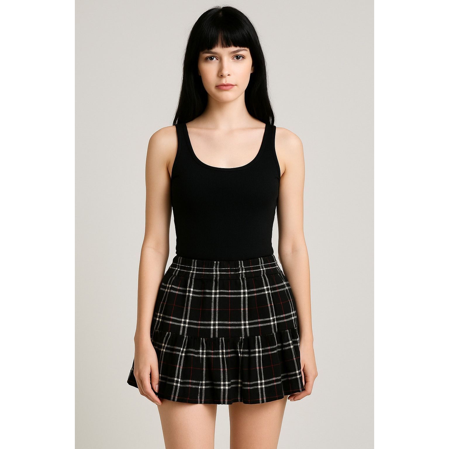 Vintage Y2K Grunge Plaid Mini Skirt Black Red White Checkered XL Size 36" / US 14 / IT 50 - 1 Thumbnail