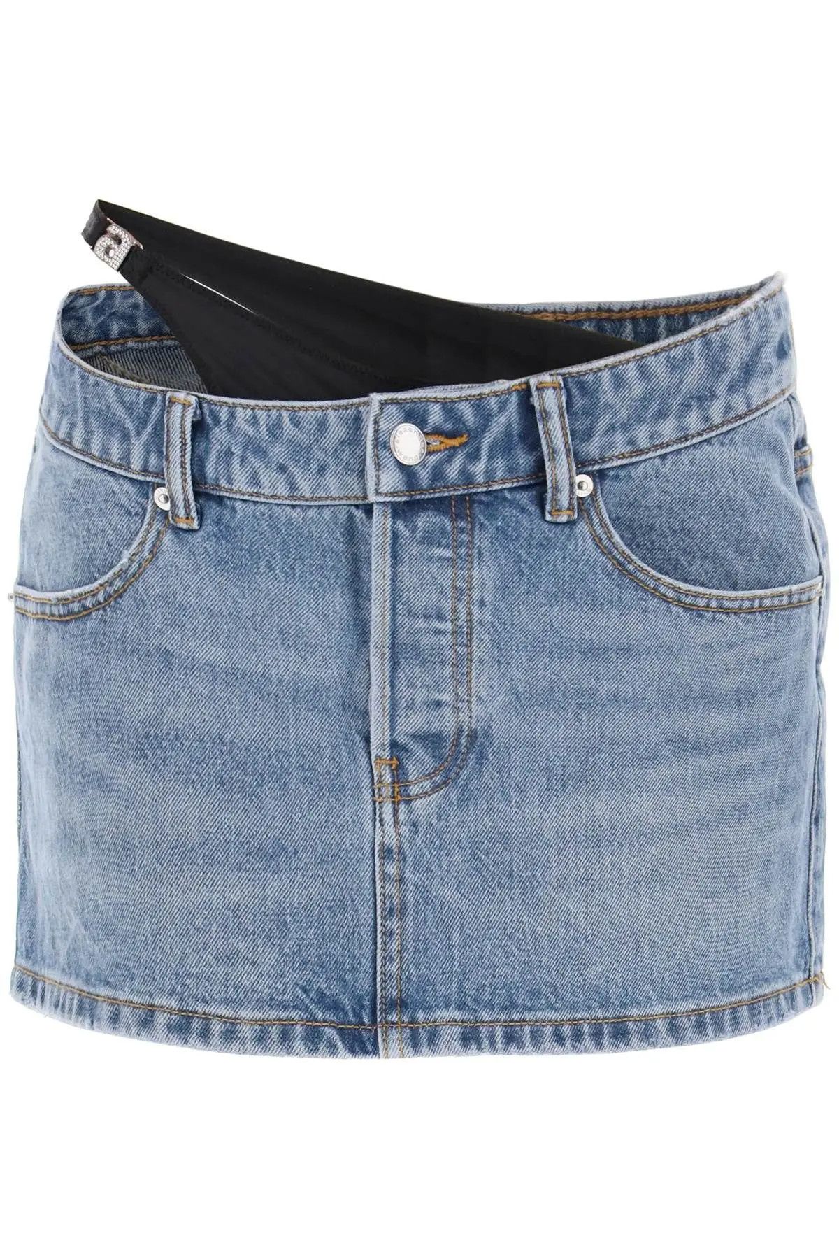 image of Alexander Wang O1S22I1N0324 Asymmetric Waist Mini Skirt In Light Blue, Women's (Size 27)