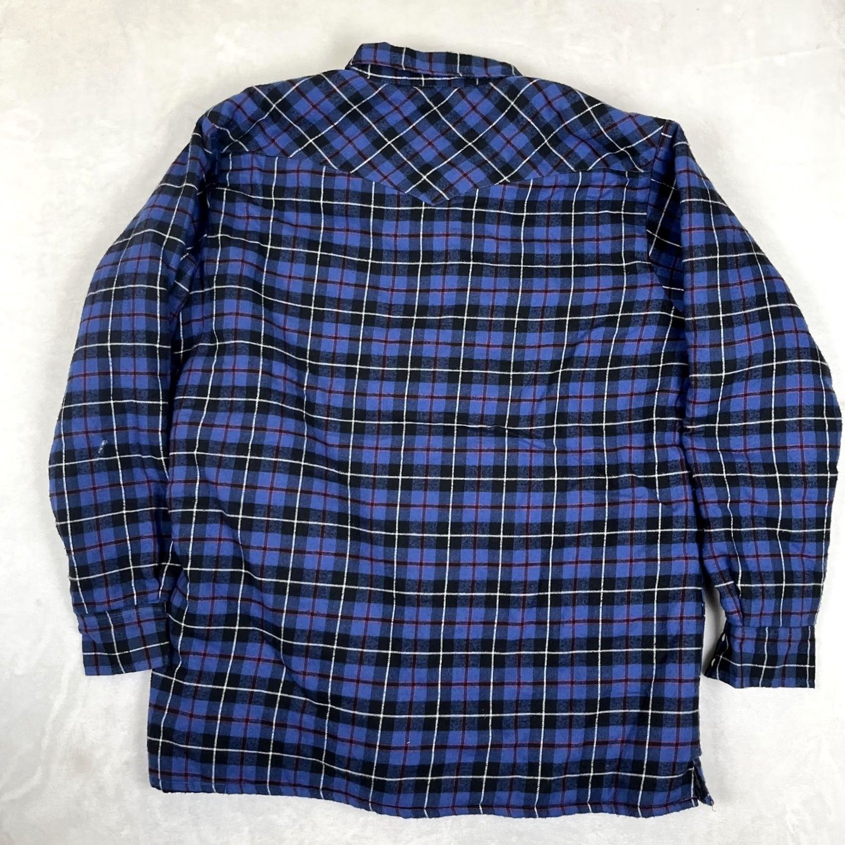 Wrangler Wrangler Jacket Mens 2XLT Blue Plaid Quilted Flannel Lined Snap Shacket Workwear Size US XXL / EU 58 / 5 - 7 Thumbnail