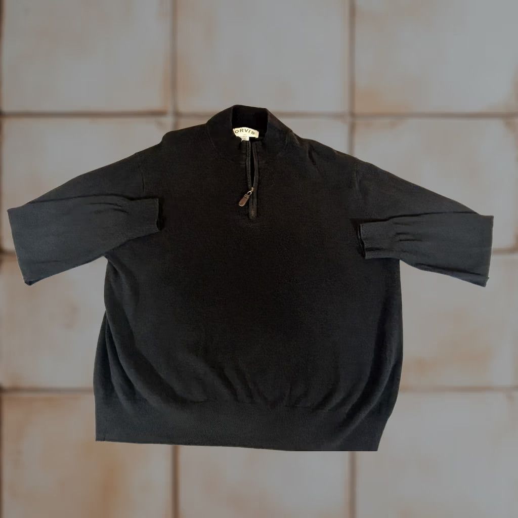 Orvis Orvis Sweater Mens XL Black Cotton Silk Cashmere 1/4 Zip Mock Neck Pullover Knit Size US XL / EU 56 / 4 - 1 Thumbnail