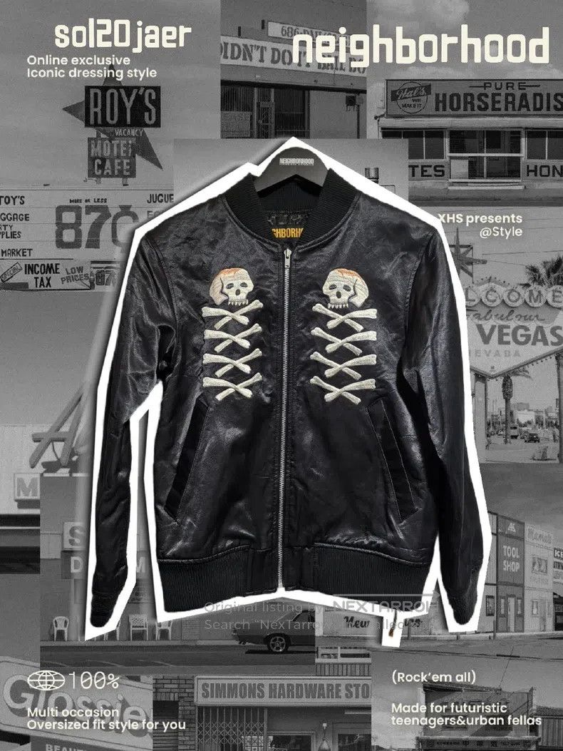 Neighborhood Embroidered Skull Baseball Jacket