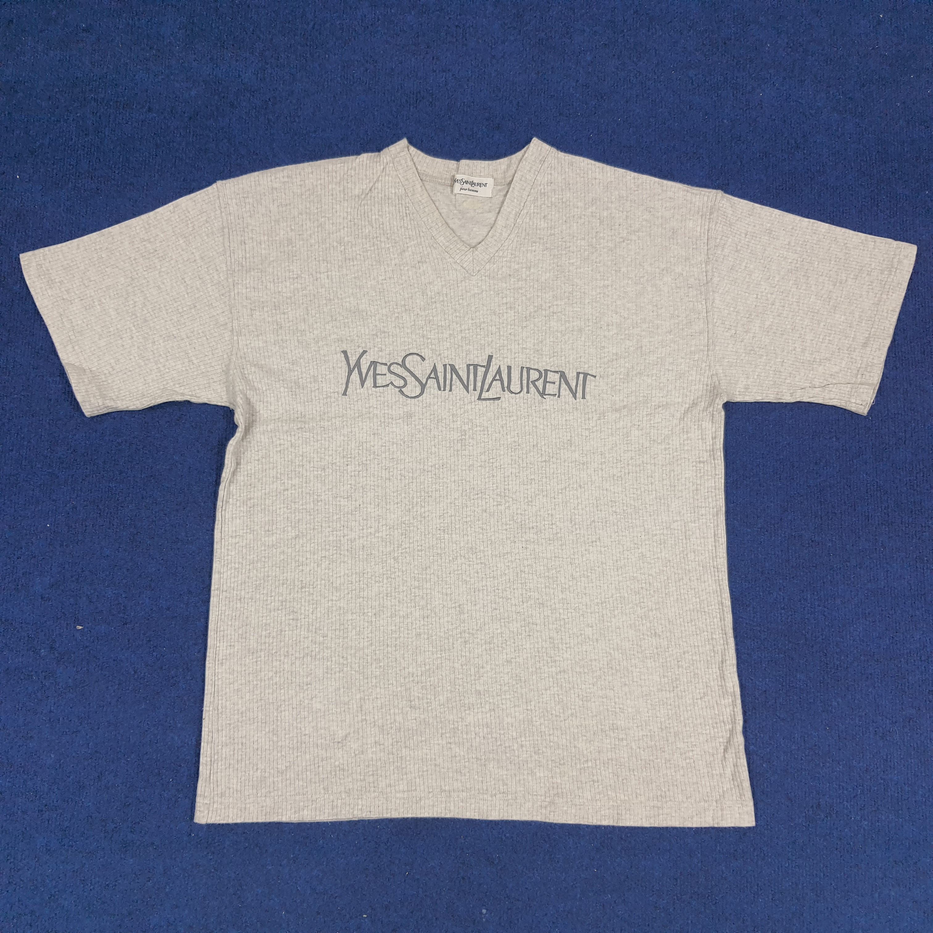 Designer × Vintage × Yves Saint Laurent Vintage Yves Saint Laurent Corduroy V Neck Spell Out Tshirt Size US L / EU 52-54 / 3 - 1 Thumbnail