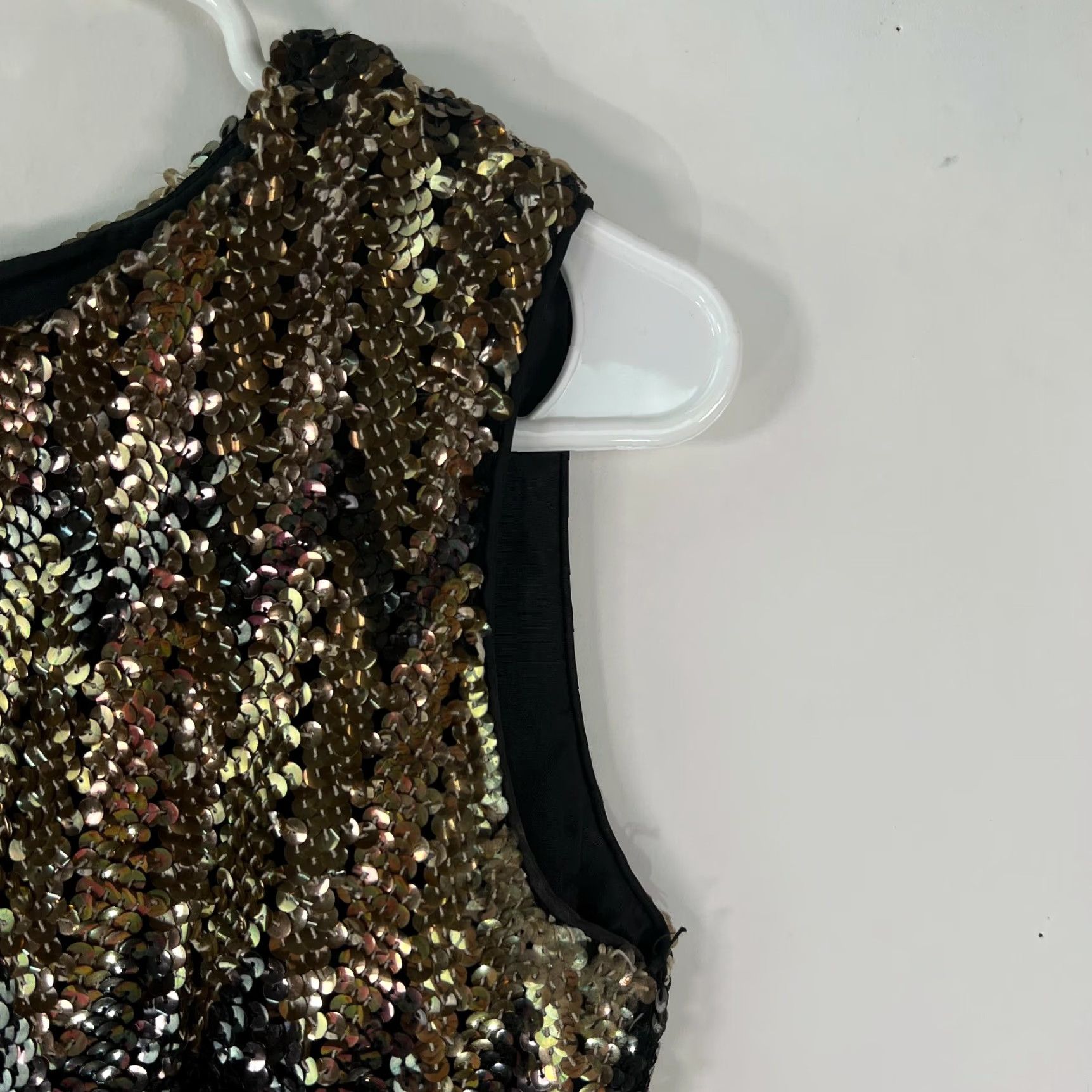 Vintage Womens Tank Top Black Sequin Back Zip Round Neck Sleeveless Size Medium 17in Chest 24in Length Solid Size M / US 6-8 / IT 42-44 - 3 Thumbnail