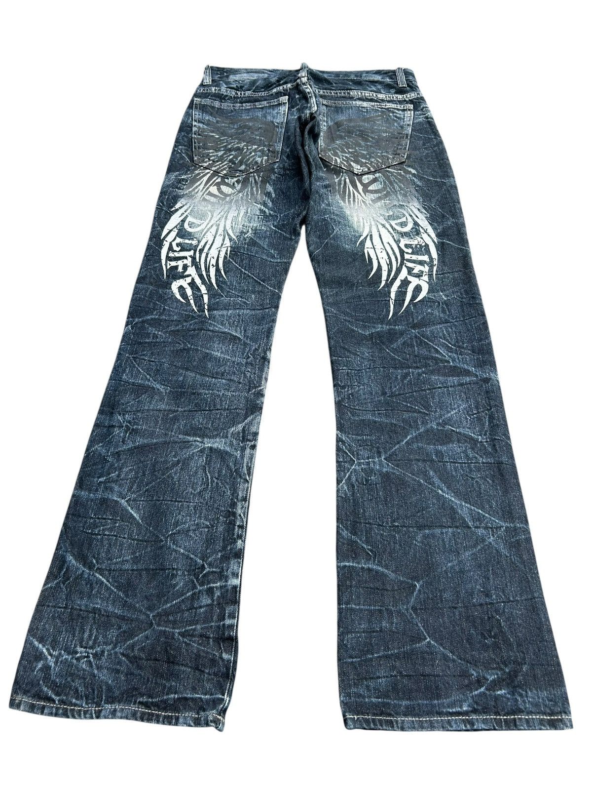 If Six Was Nine SKULL BONES WILD LIFE JAPANESE PUNK BONDAGE DENIM JEANS ☠️ Size US 31 - 6 Thumbnail
