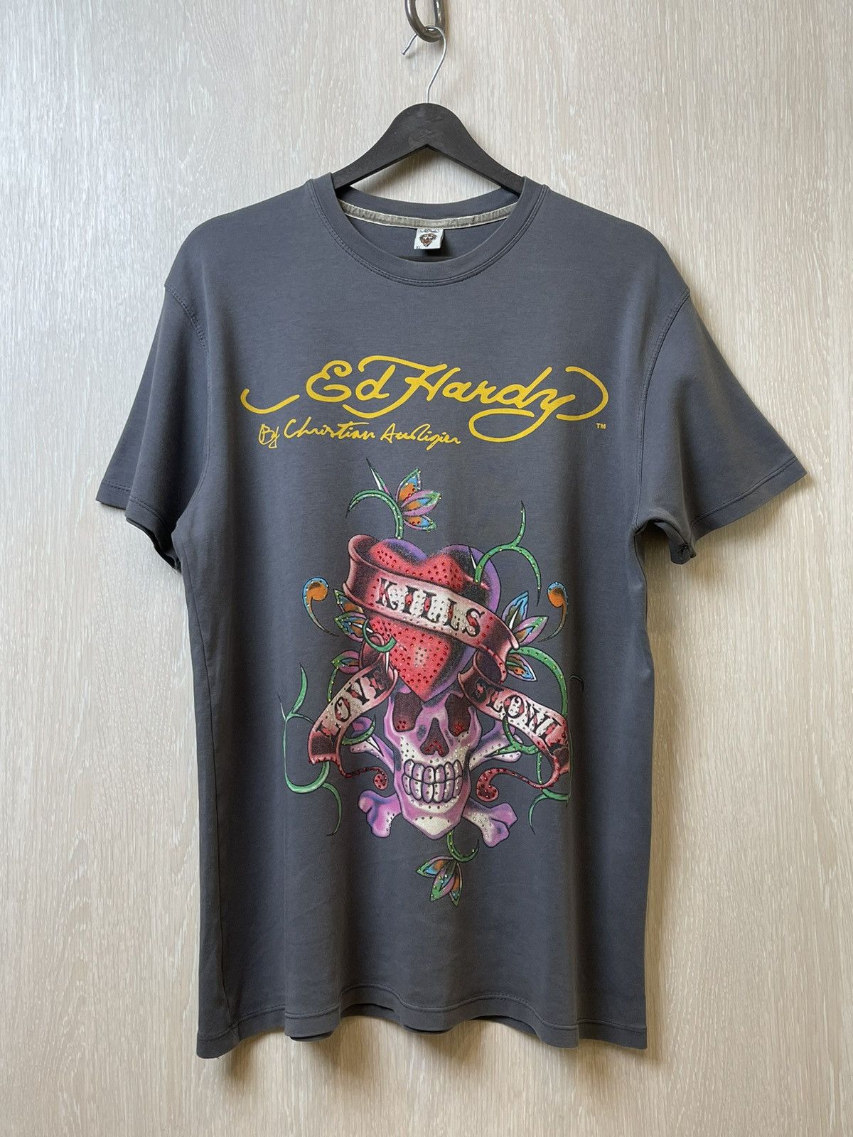 Christian Audigier × Ed Hardy × Vintage Vintage Ed Hardy Skull Logo T-shirt Size US XL / EU 56 / 4 - 1 Thumbnail