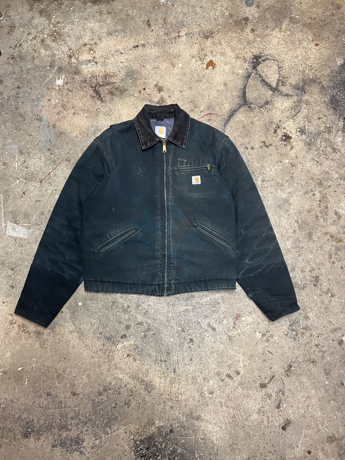 image of Carhartt Detroit Jacket Sun Faded Coat Black Green, Men's (Size XL)