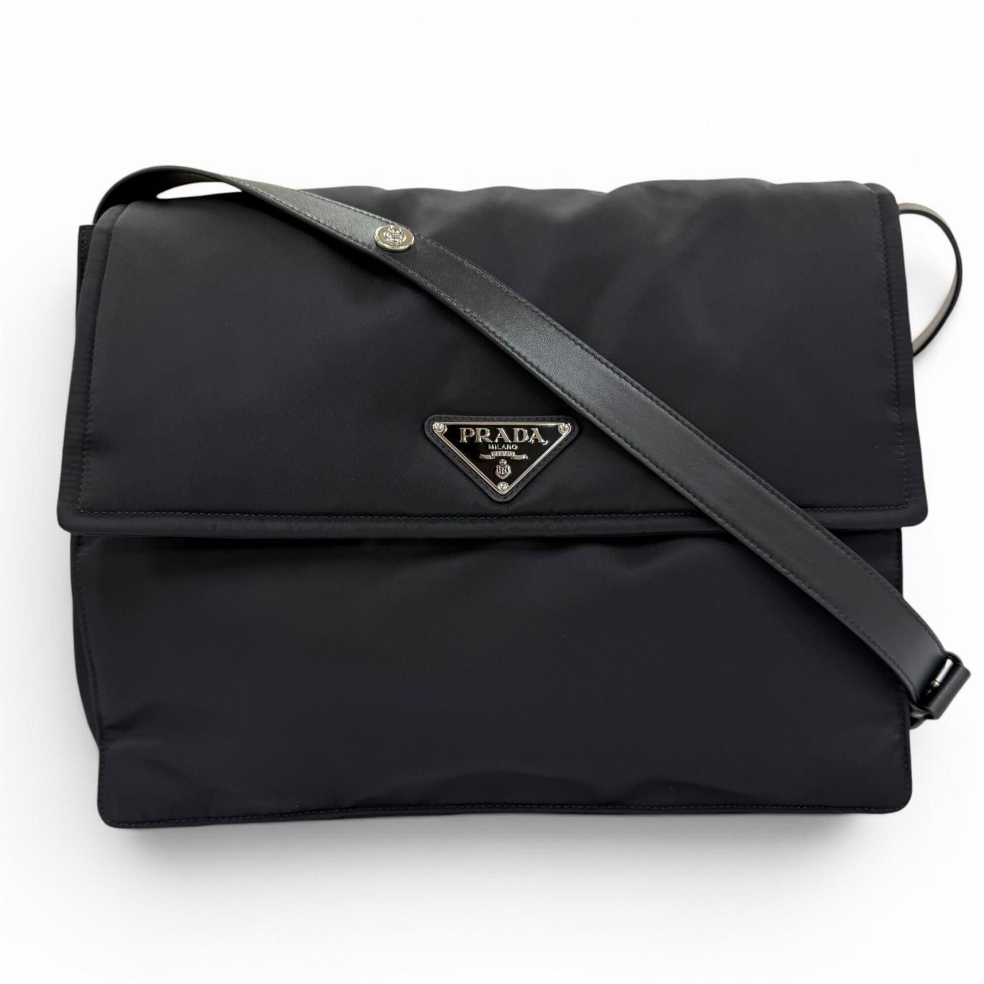 Prada PRADA 1BD256 Re-Nylon Large Padded Shoulder Bag with Leather Accents and Triangle Logo, Black, Made in Italy, Women's Size ONE SIZE - 1 Thumbnail