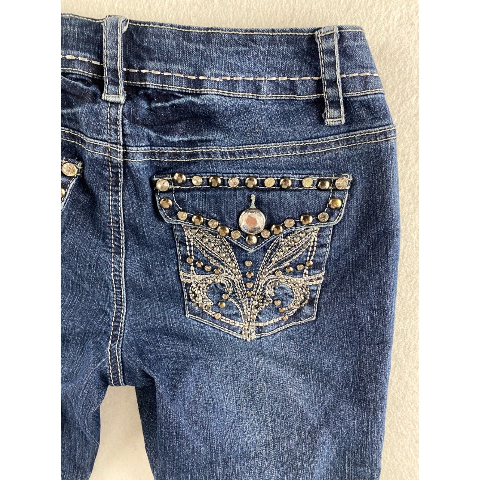 Denime Culture Jeans Womens Jeans Bootcut 5 Blue Dark Wash 33in 27in Stretch Embroidered Rhinestone Studded Denim Embroidered Logo 5-Pocket Size 27" / US 4 / IT 40 - 2 Thumbnail