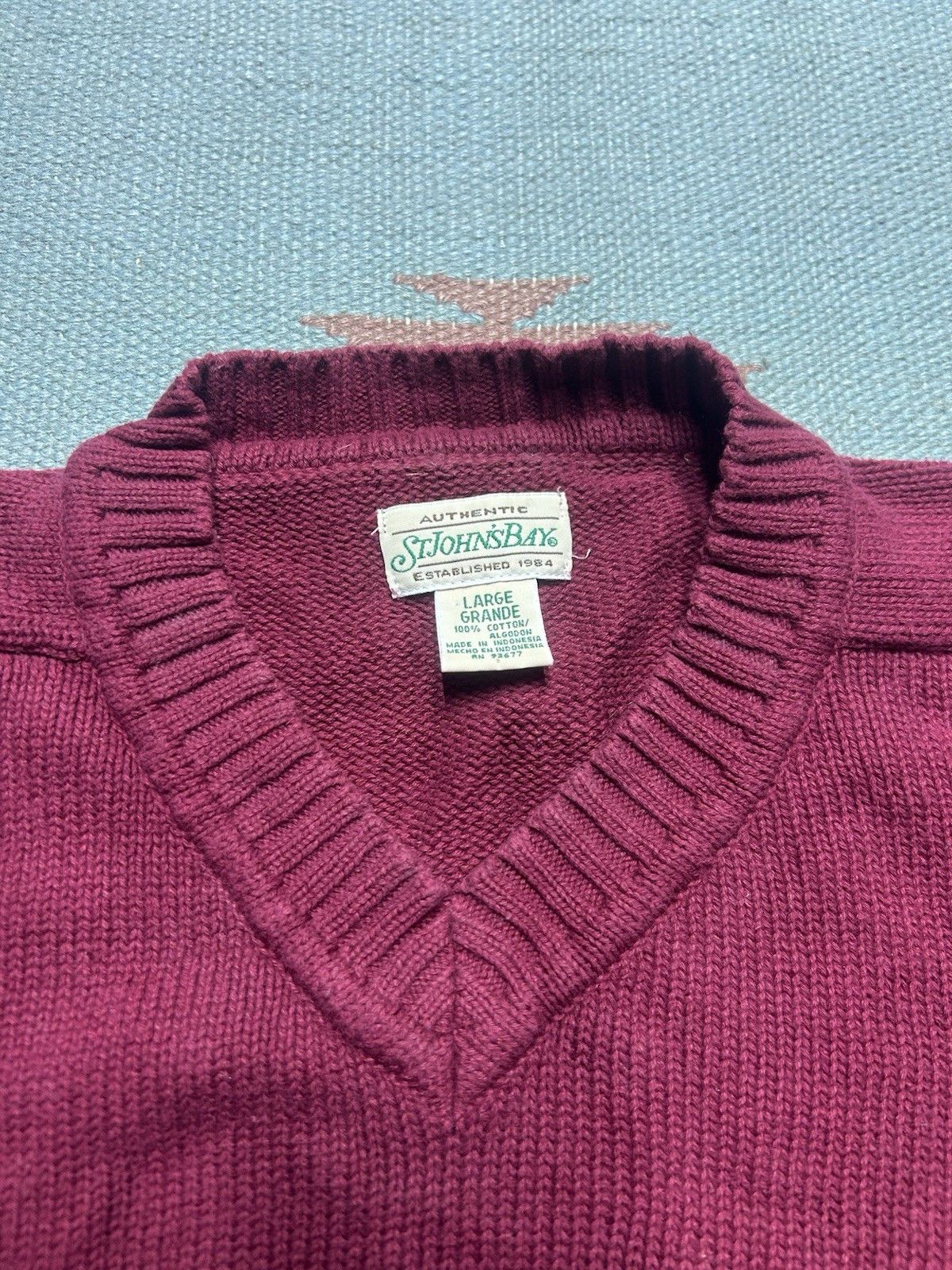 Vintage Vtg St John’s bay v neck sweater cotton knit heavy maroon L Size L / US 10 / IT 46 - 3 Thumbnail