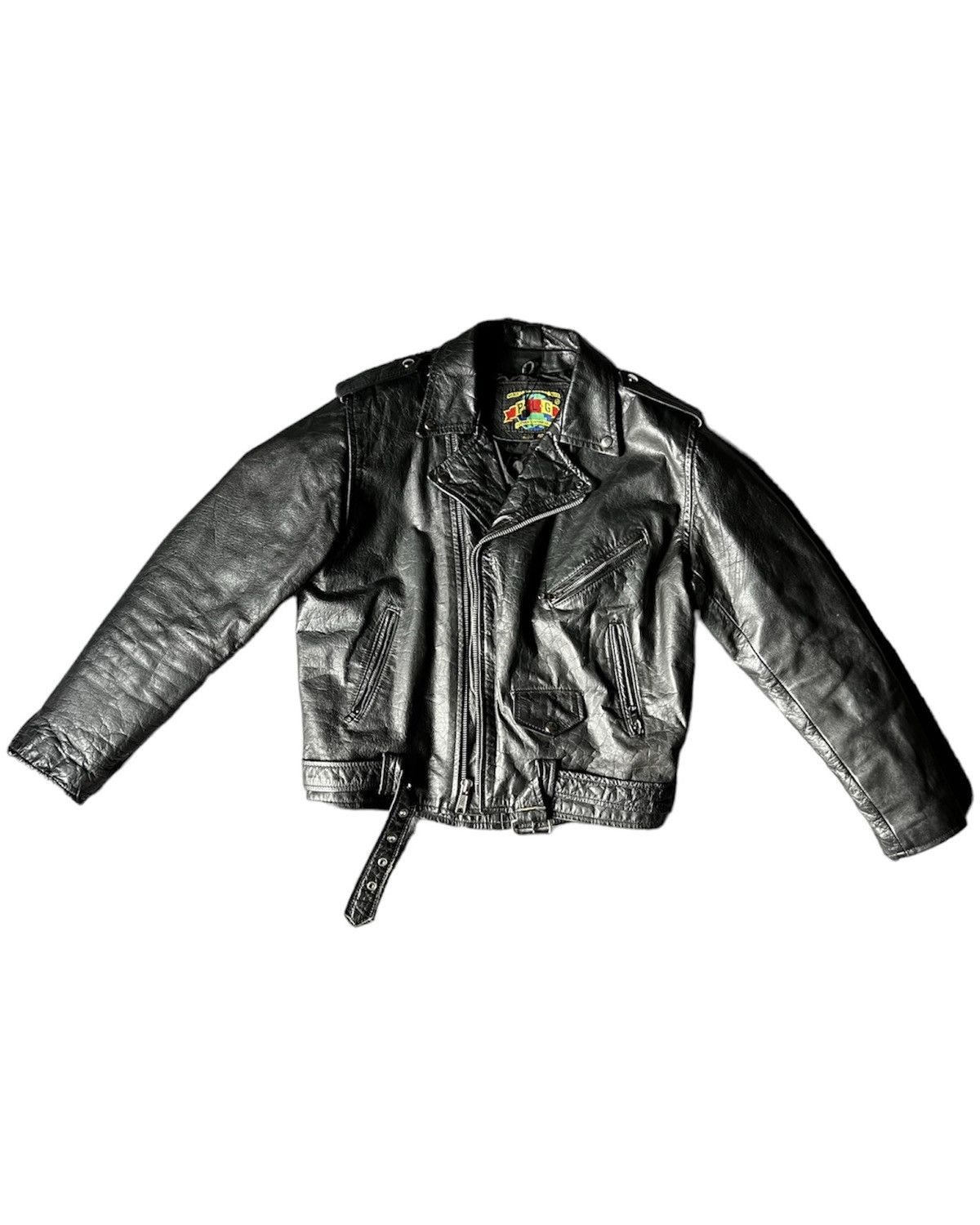 image of Genuine Leather x Leather Jacket Putnam Leather Gold Biker Jacket in Black, Men's (Size Large)