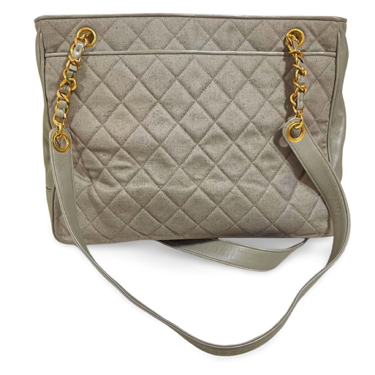 Chanel Vintage CHANEL taupe grey canvas and lambskin shoulder tote Size ONE SIZE - 3 Thumbnail