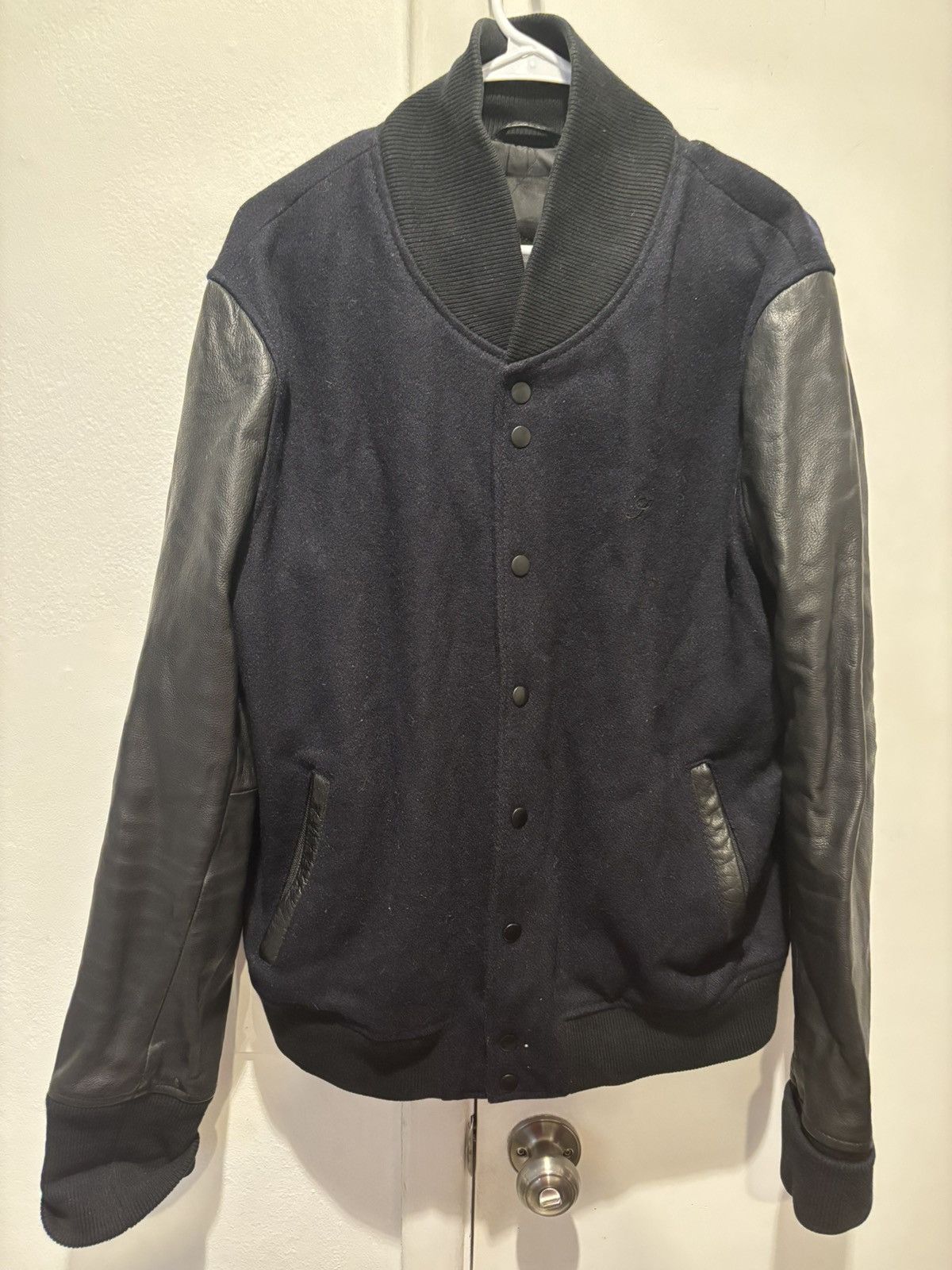 Sandro varsity bomber jacket leather button up teddy Large