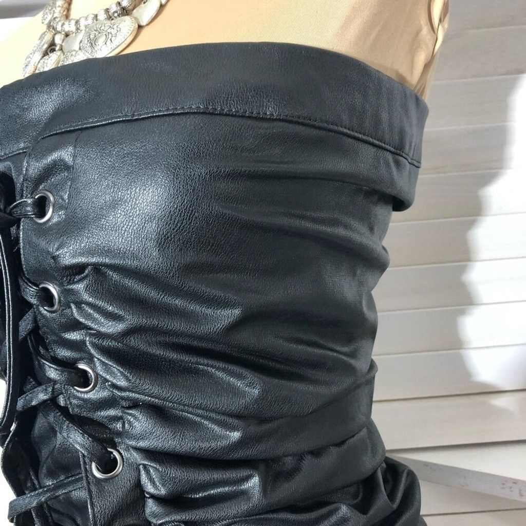 Forever 21 Lace-Up Tube Mini Dress Corset Strapless Leather Black sz S Size S / US 4 / IT 40 - 15 Thumbnail