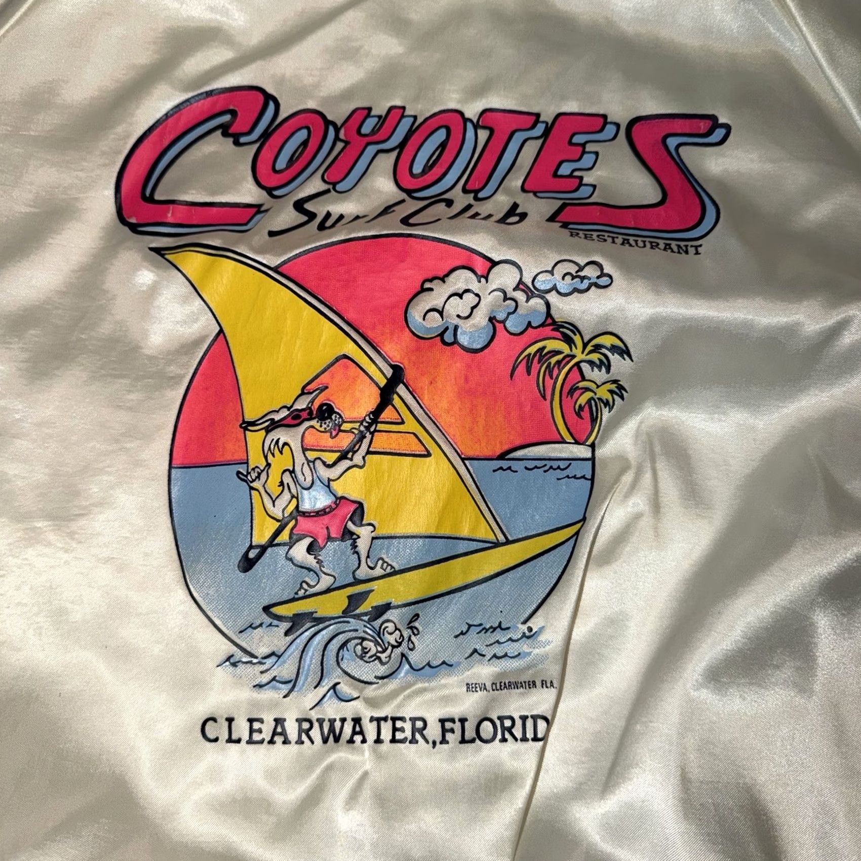 Vintage VINTAGE Hartwell Satin Jacket XL Coyotes Surf Club Clearwater Beach Florida Sailing Sun Bomber Jacket Men White/Blue Striped Pattern Size US XL / EU 56 / 4 - 3 Thumbnail