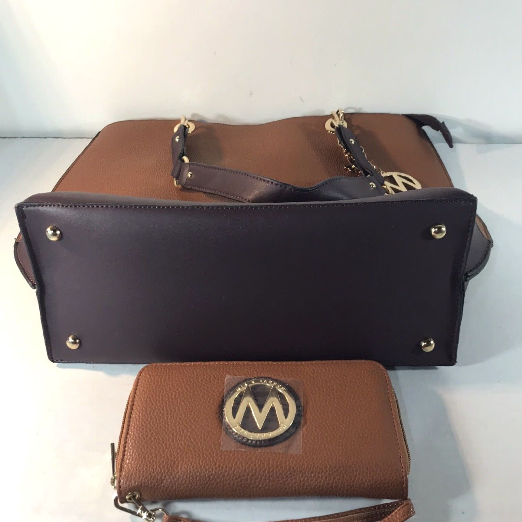 Vintage VINTAGE Mia K Farrow Leather Shoulder Bag Women Extra Large Pebbled Tote with Matching Wallet Dark Plum Size ONE SIZE - 2 Thumbnail