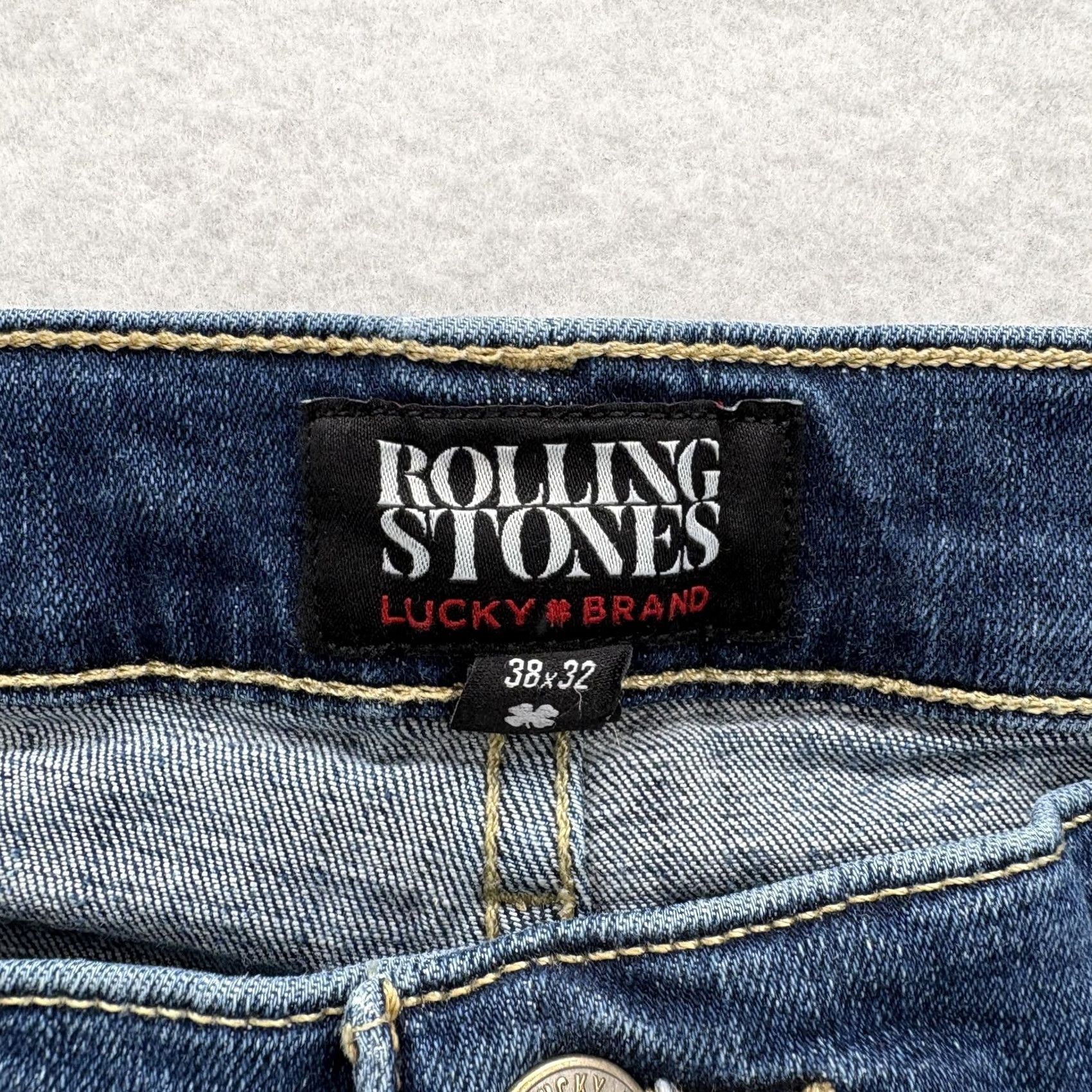 Lucky Brand Lucky Brand Rolling Stones 223 Straight Jeans Mens 38x32 Blue Denim Stretch Distressed Pockets Cotton Viscose Zip Regular Vintage: No Size US 38 / EU 54 - 4 Thumbnail