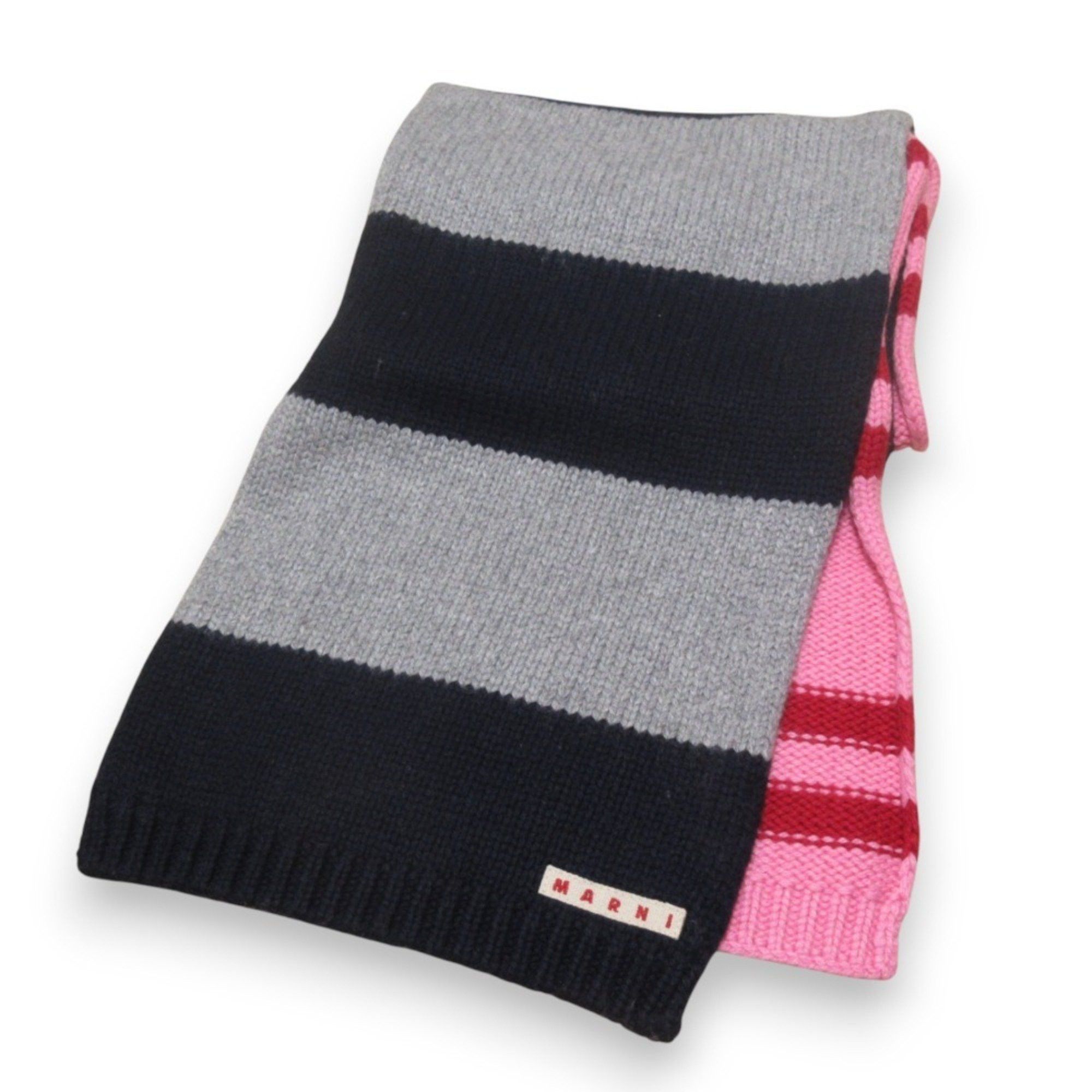 Marni MARNI Wool x Cashmere Blend Striped Long Scarf Size 2 Pink Navy Women's Size ONE SIZE - 1 Thumbnail