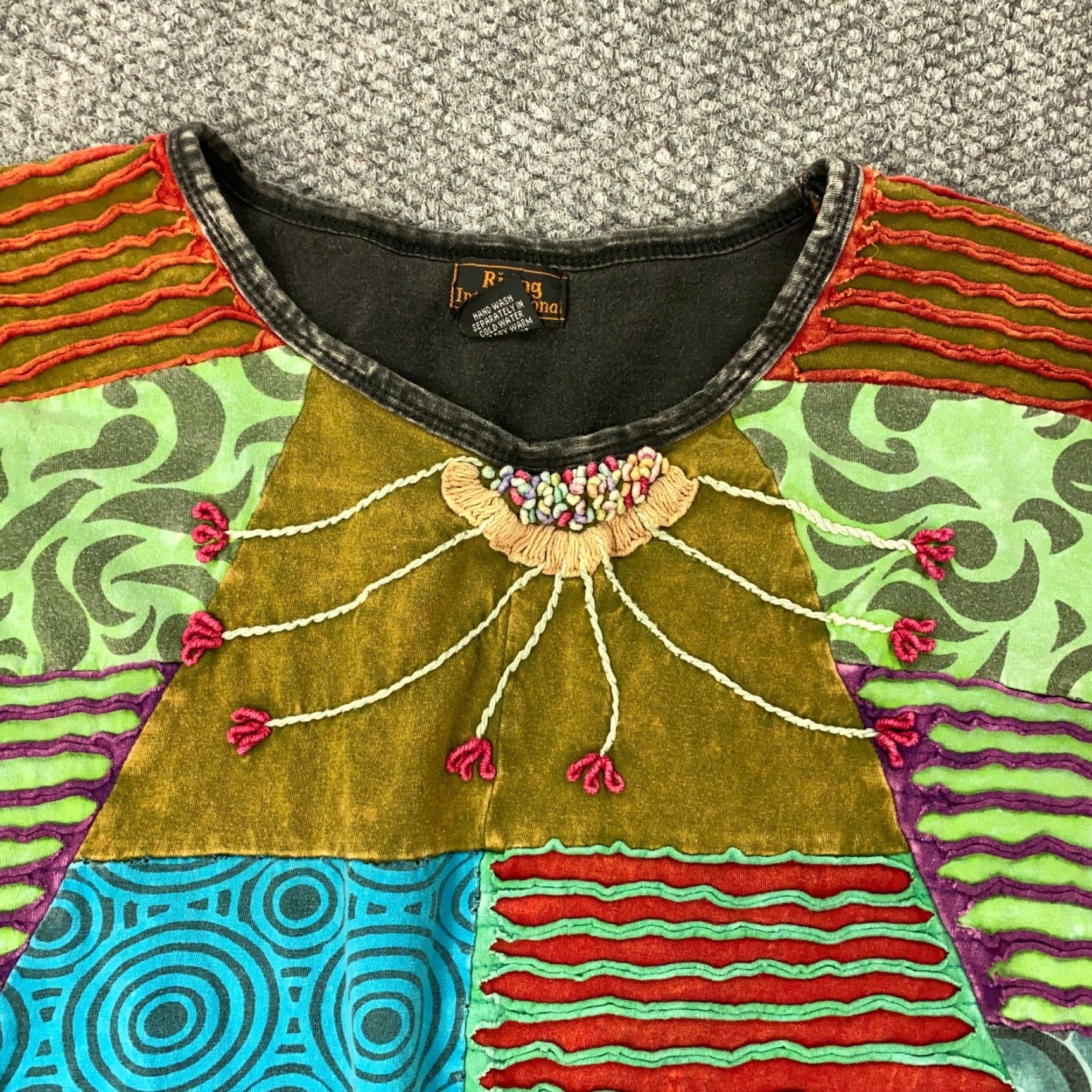 Vintage Rising International Blouse Shirt Womens 3/4 Sleeve Boho Hippie Patchwork Gray Medium Adult M Size M / US 6-8 / IT 42-44 - 6 Thumbnail