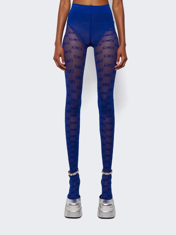 Balenciaga o1mt1gz1024 BB Monogram Tights in Blue Size 26" / US 2 / IT 38 - 3 Thumbnail
