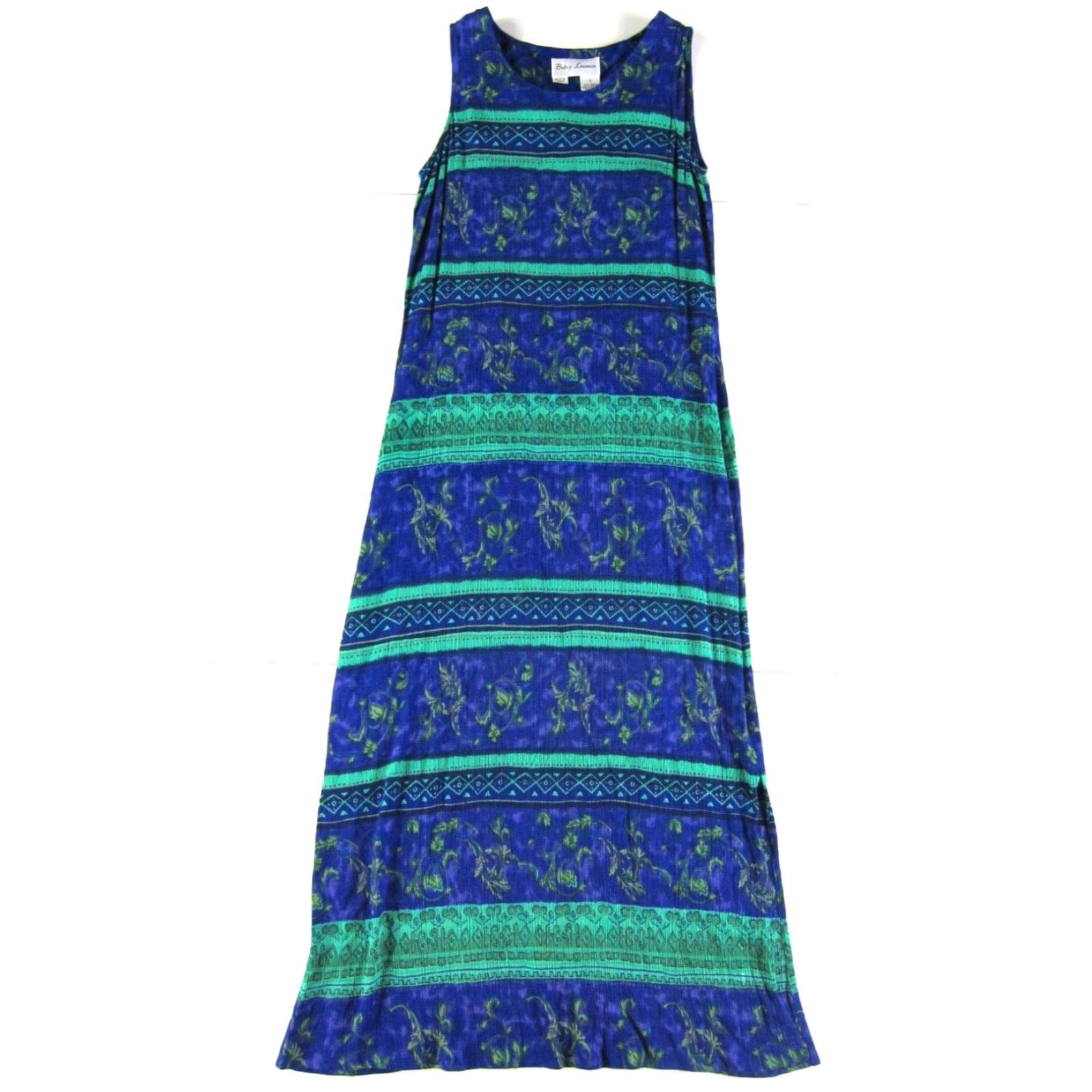Vintage VTG Betsey Lauren 100% Rayon Blue Green Floral Maxi Long Tank Sun Dress 8 Size M / US 6-8 / IT 42-44 - 2 Thumbnail