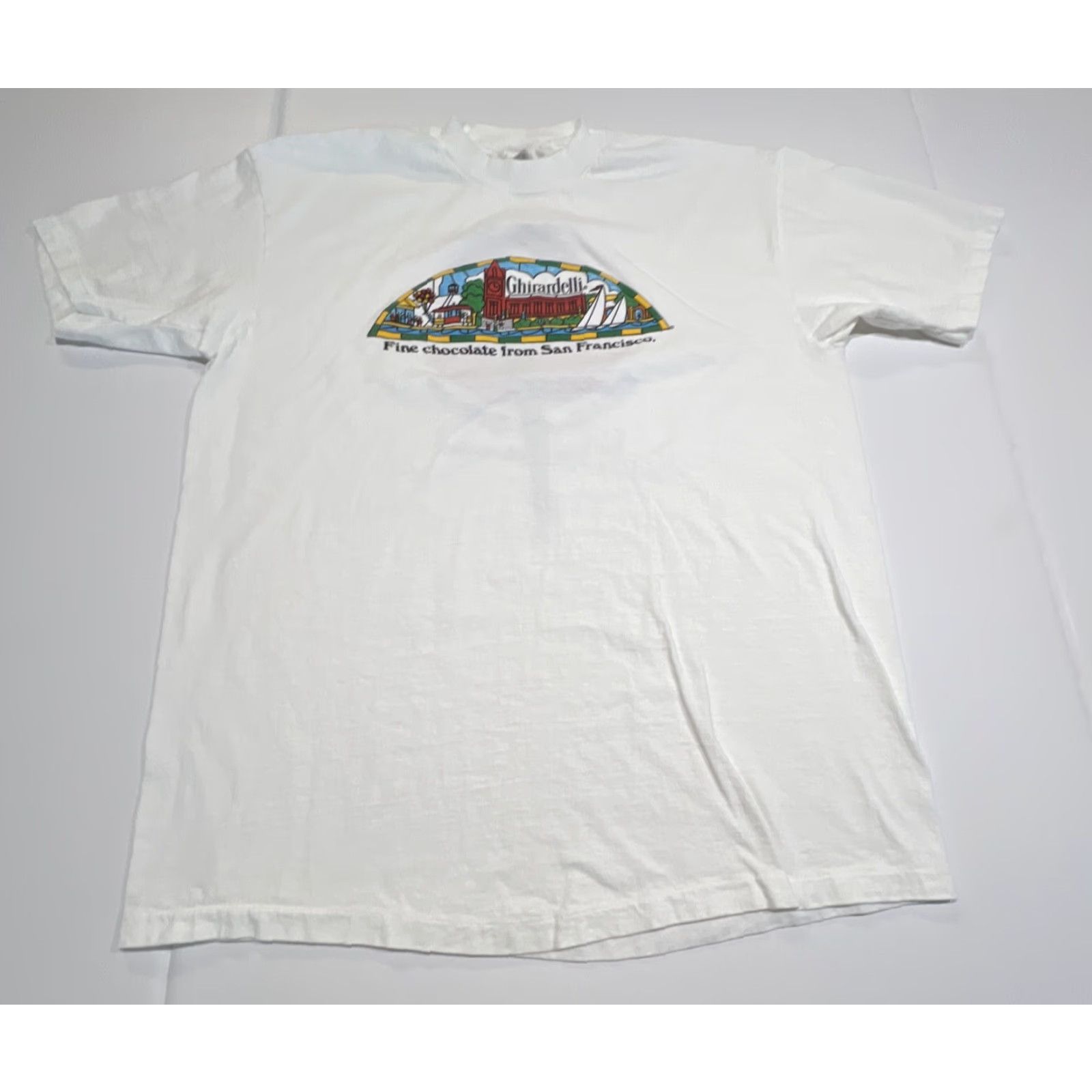 Hanes VINTAGE Hanes Ghirardelli Graphic Tee XL White 90s Fine Chocolate San Francisco Mens Unisex Size US XL / EU 56 / 4 - 5 Thumbnail