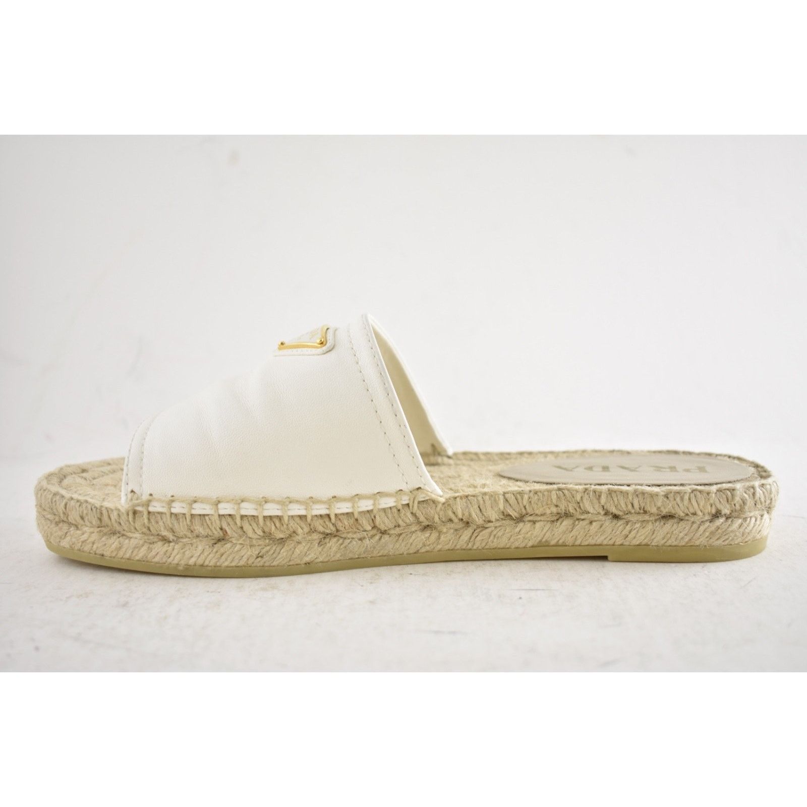 Prada Prada Gold Triangle Logo Avorio White Leather Espadrille 37 Size US 7 / IT 37 - 13 Thumbnail