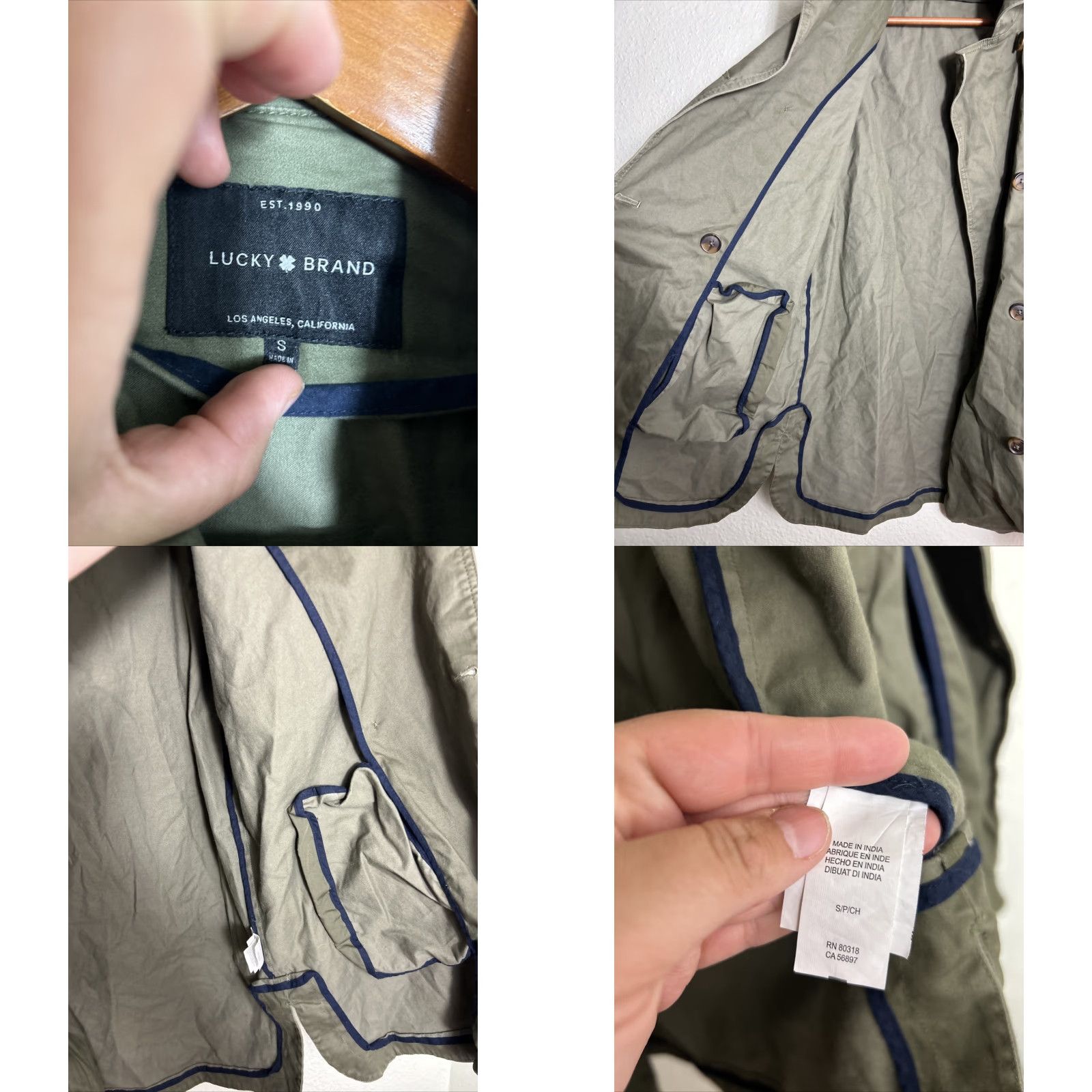 Lucky Brand Lucky Brand Womens Small Army Green Button Trench Coat Cotton Size S / US 4 / IT 40 - 8 Thumbnail