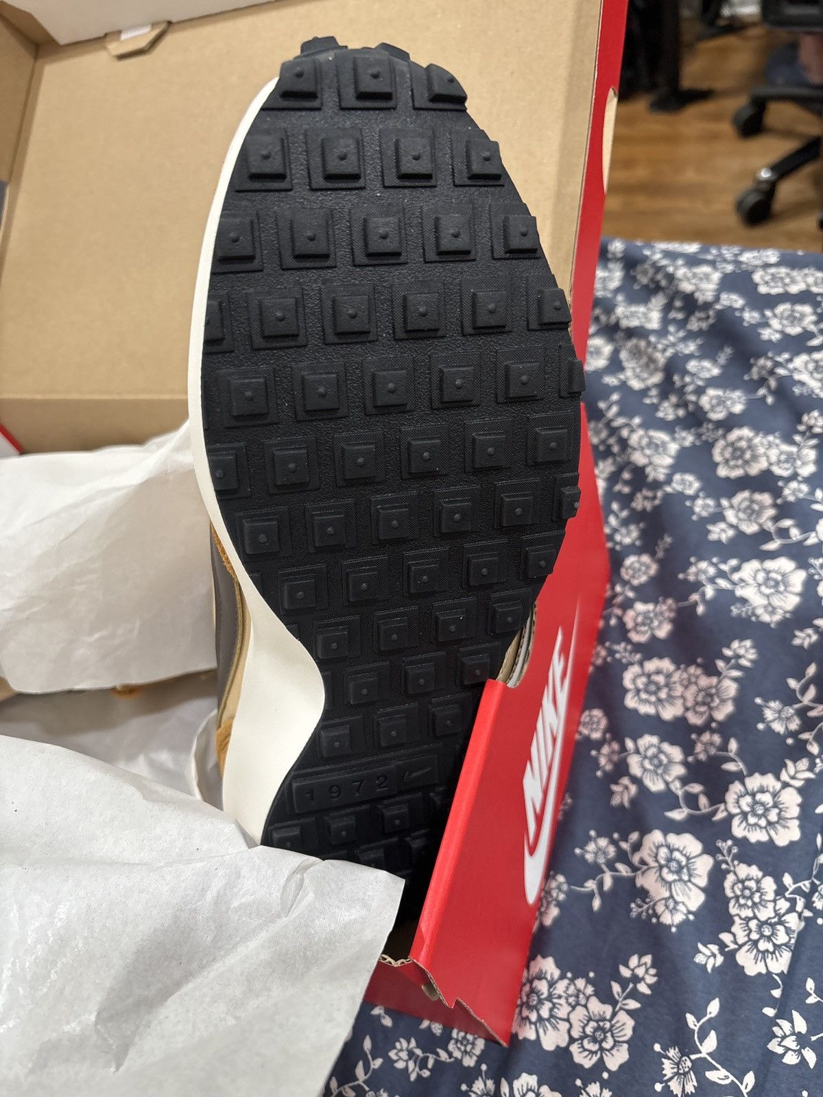 Nike Waffle One trainers in brown and white
