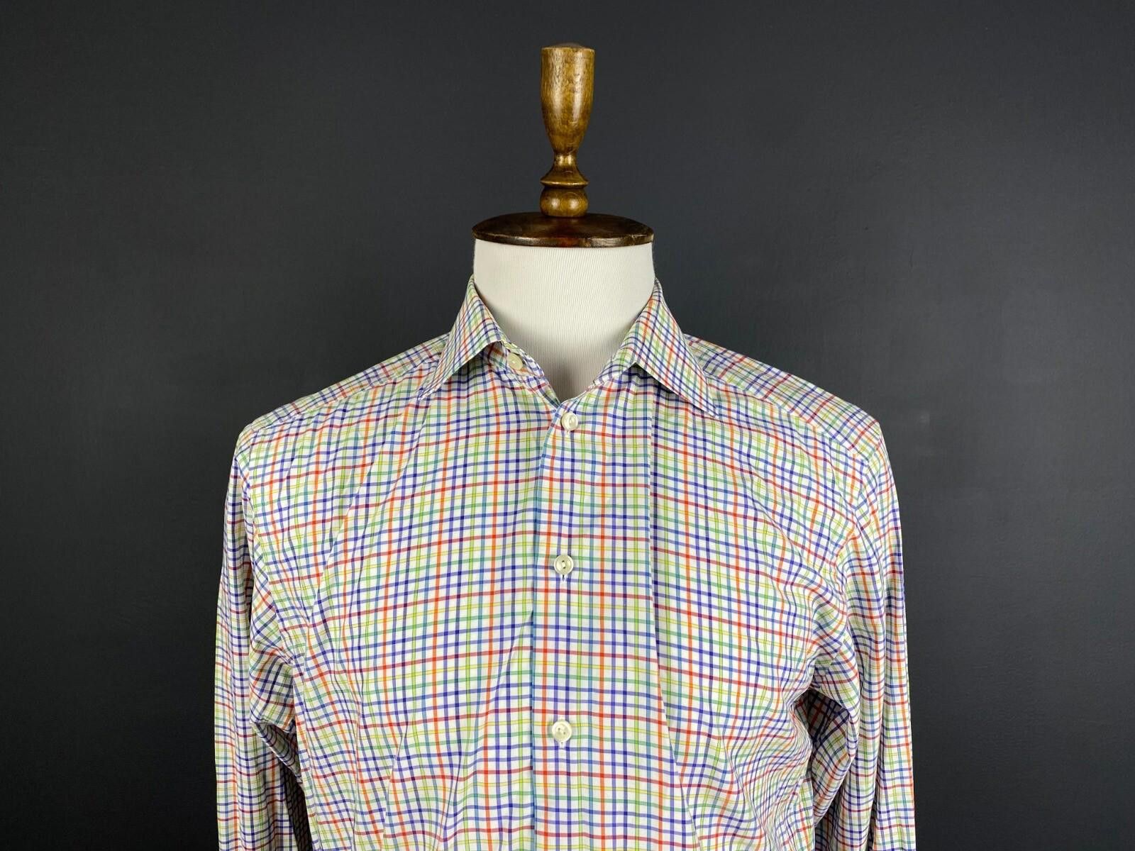 Eton Eton Slim White Multicolor Check Down Shirt Size 42 / 16 Size US M / EU 48-50 / 2 - 2 Thumbnail