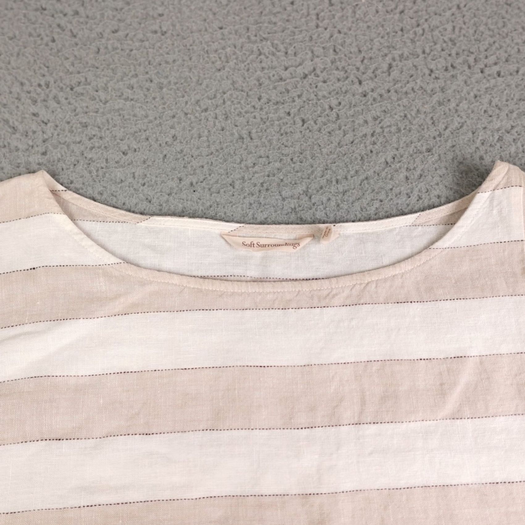 Soft Surroundings Soft Surroundings Shirt Womens Large White Striped 3/4 Sleeve Linen Blouse Size L / US 10 / IT 46 - 4 Thumbnail